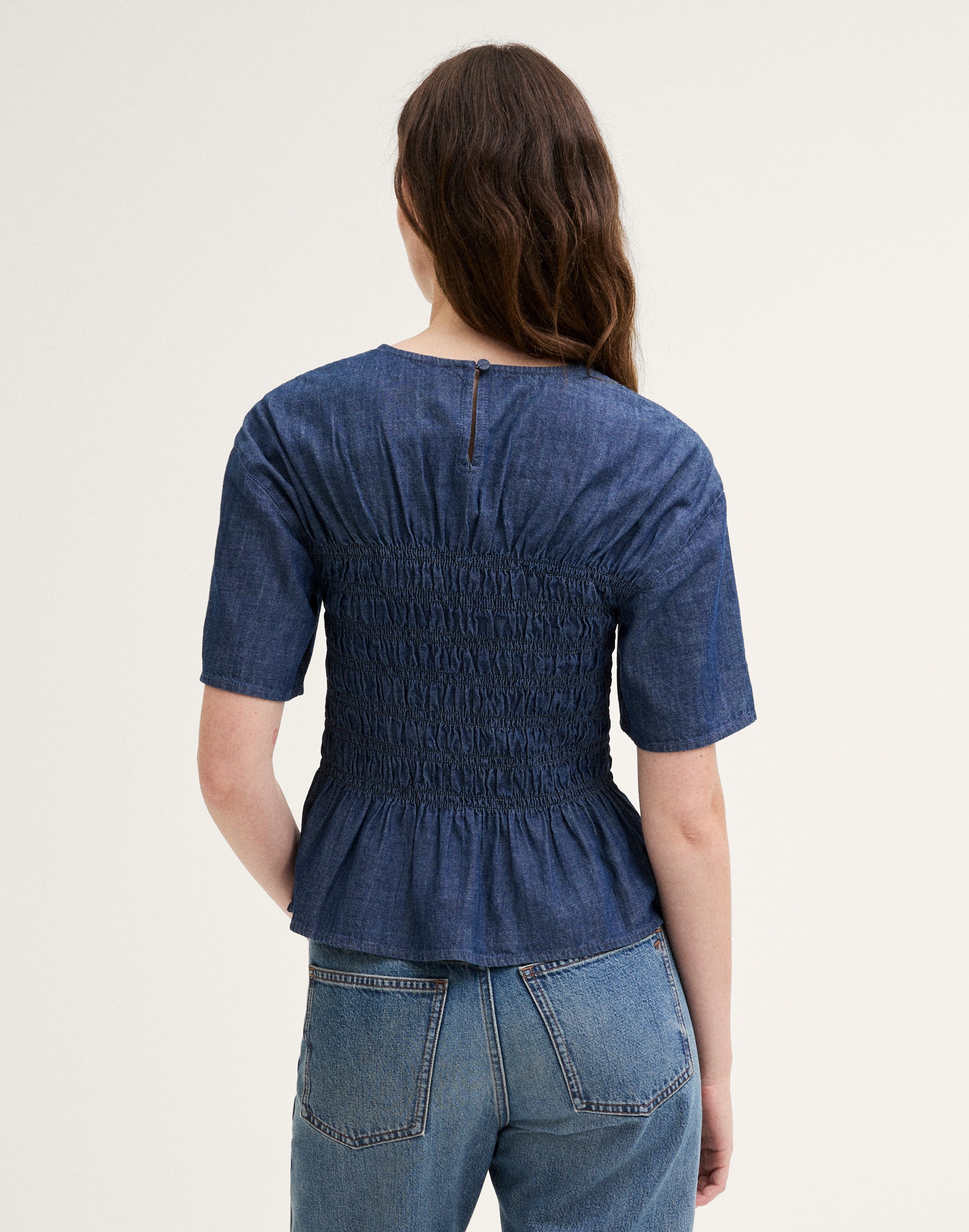 Denim Smocked Top