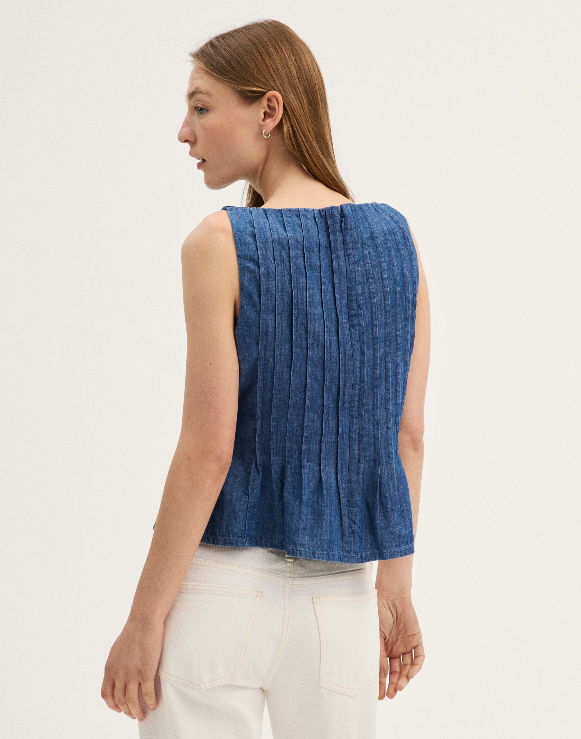 Denim Pintuck Peplum Top