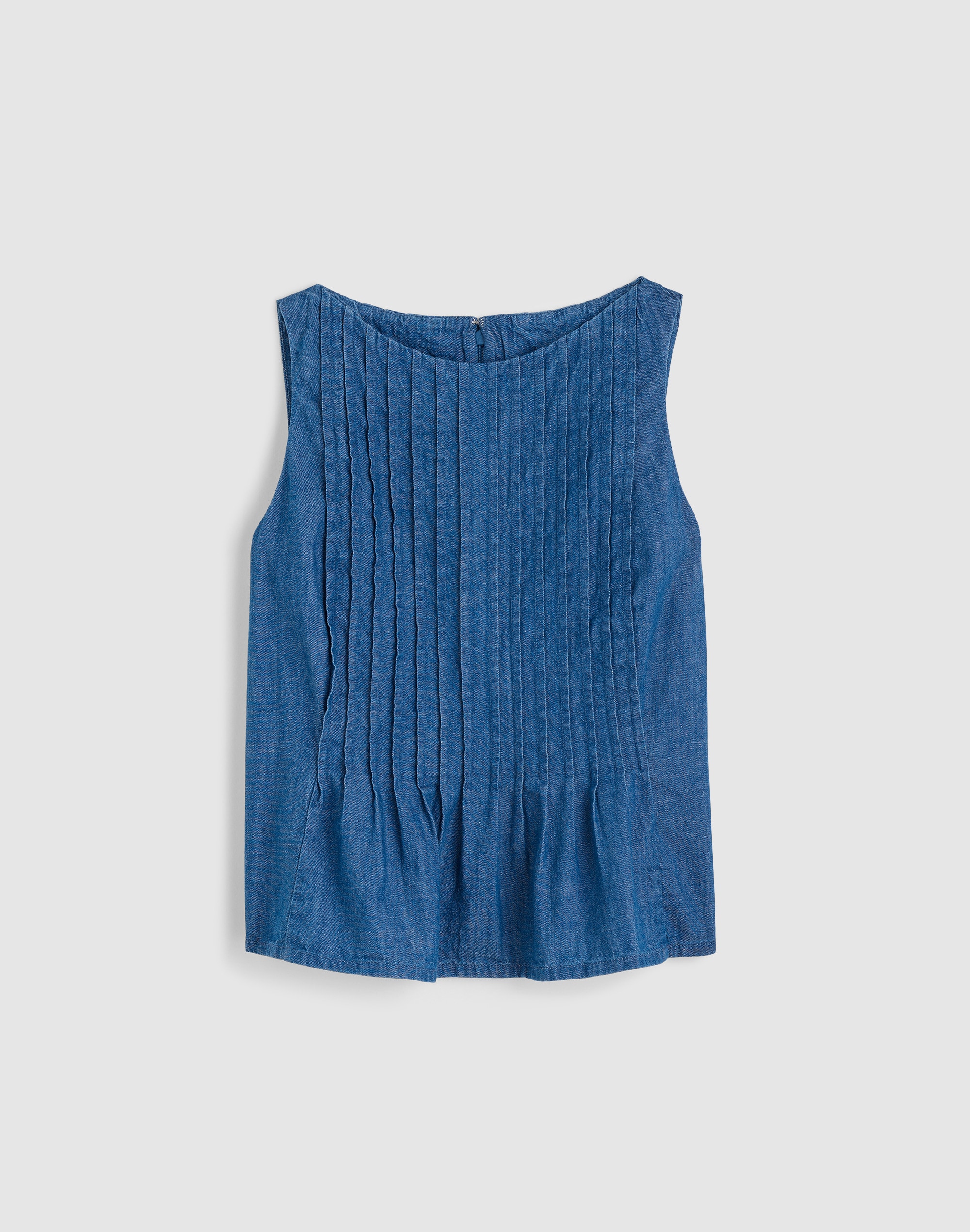 Denim Pintuck Peplum Top