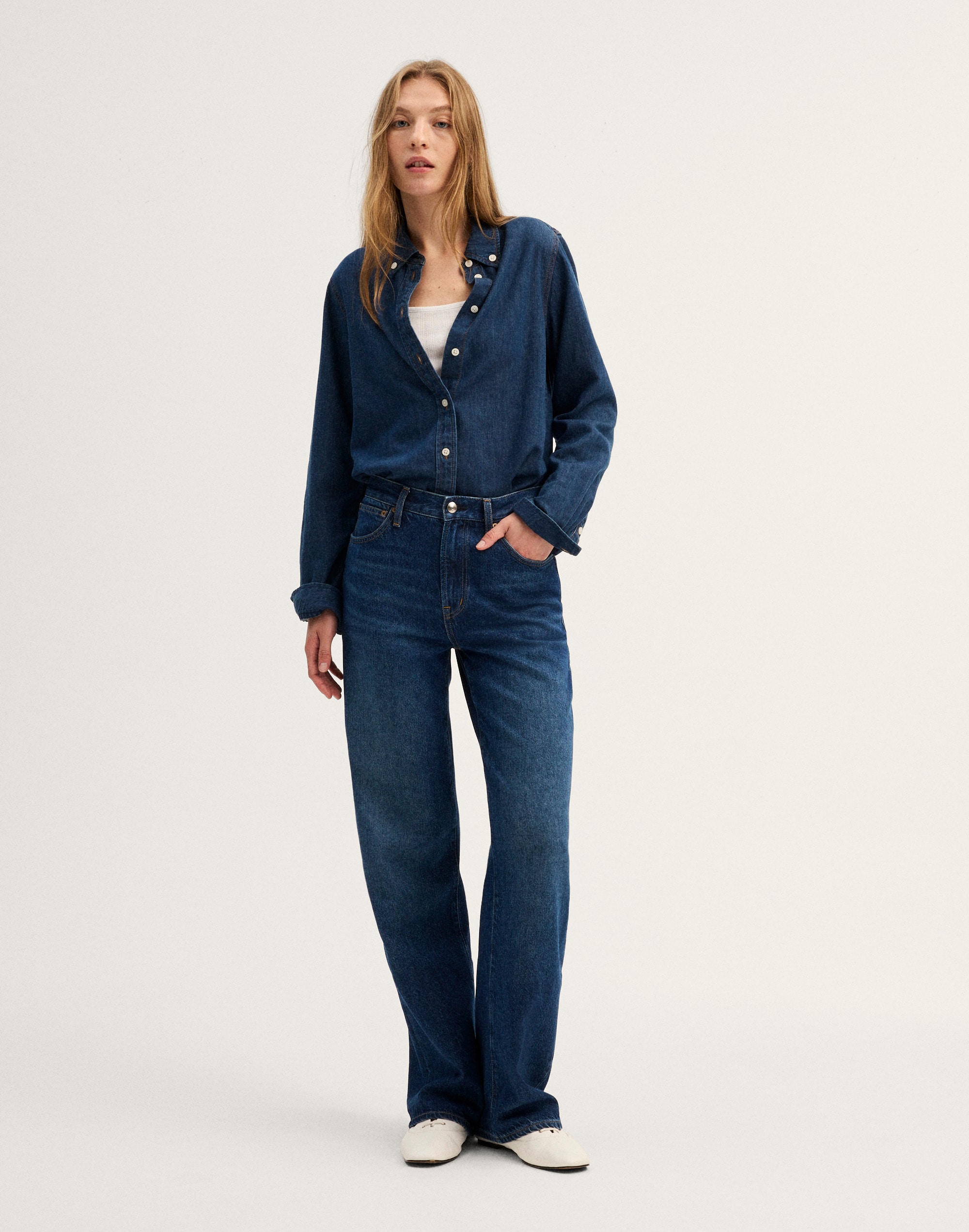 Denim Tuckable Button-Down Shirt