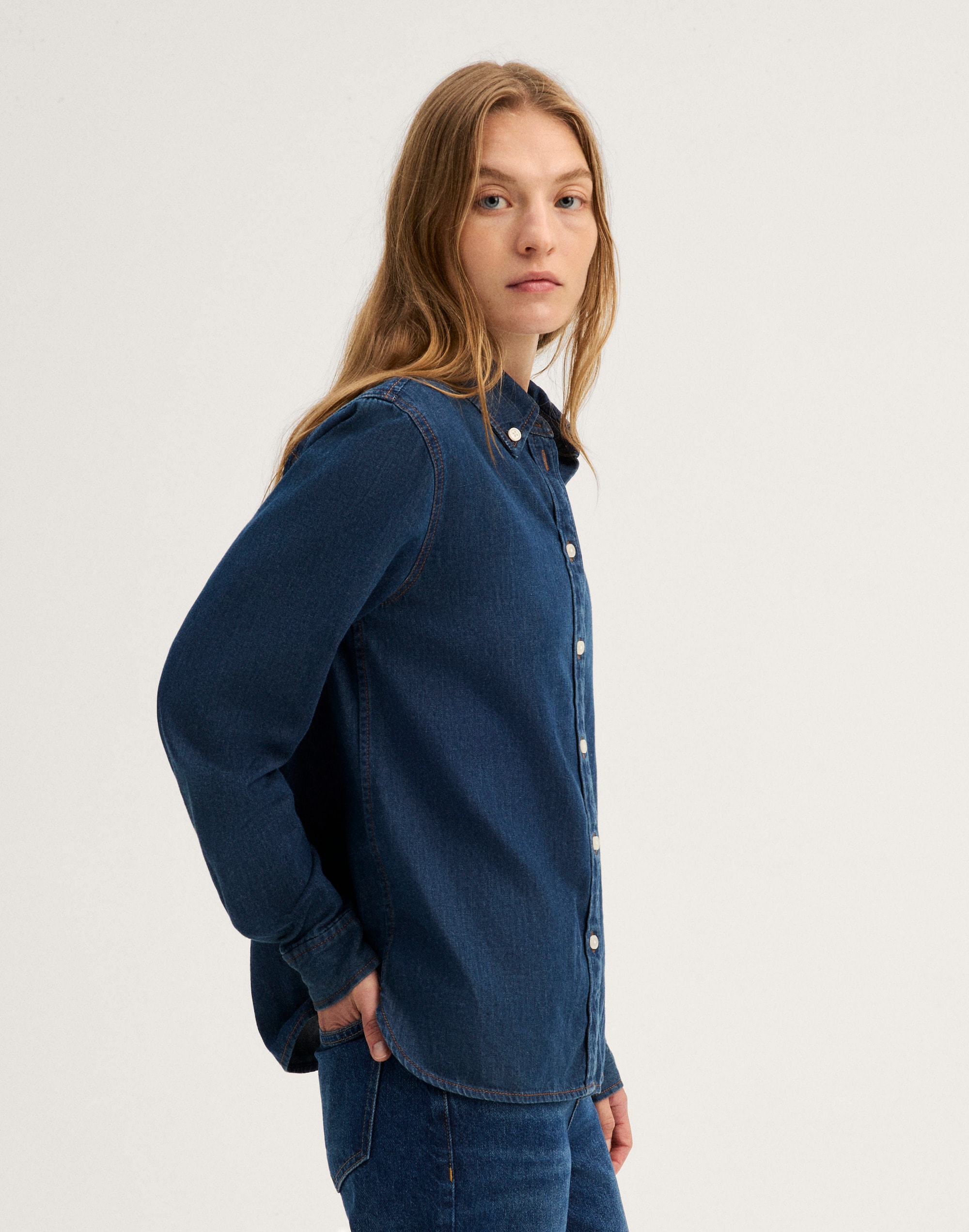 Denim Tuckable Button-Down Shirt