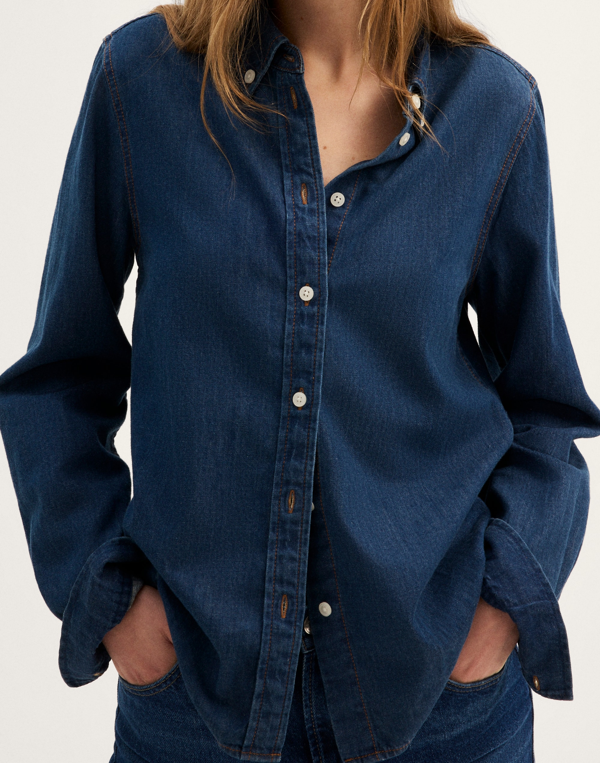 Denim Tuckable Button-Down Shirt