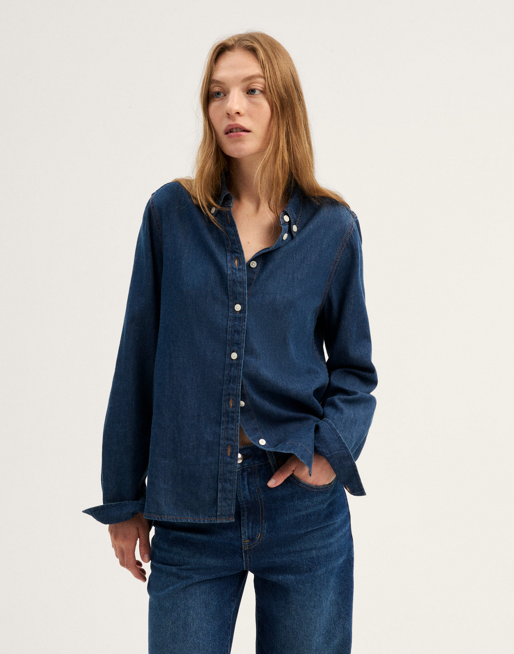 Denim Tuckable Button-Down Shirt