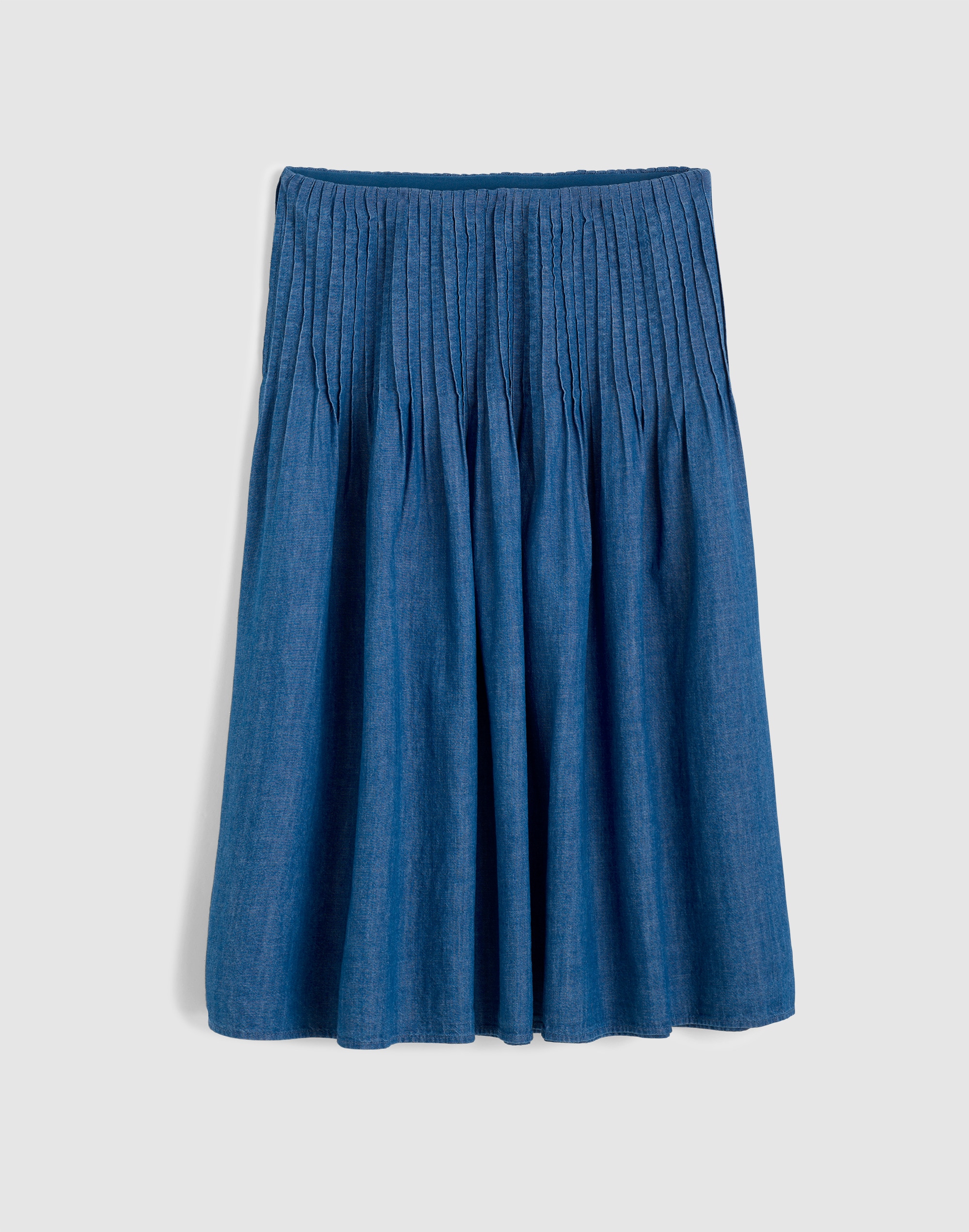 Denim Pintuck Midi Skirt