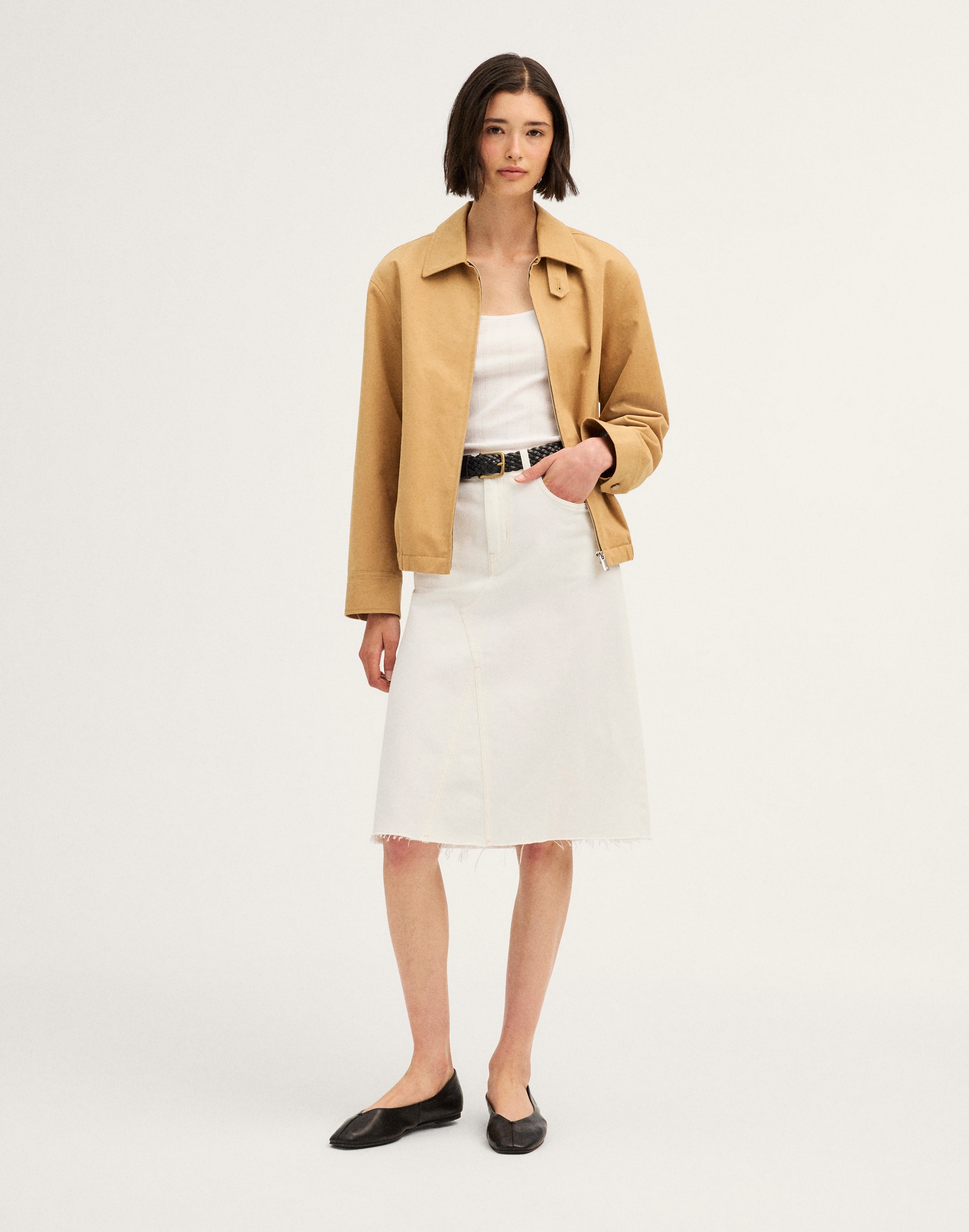 Madewell Denim Midi Skirt In White