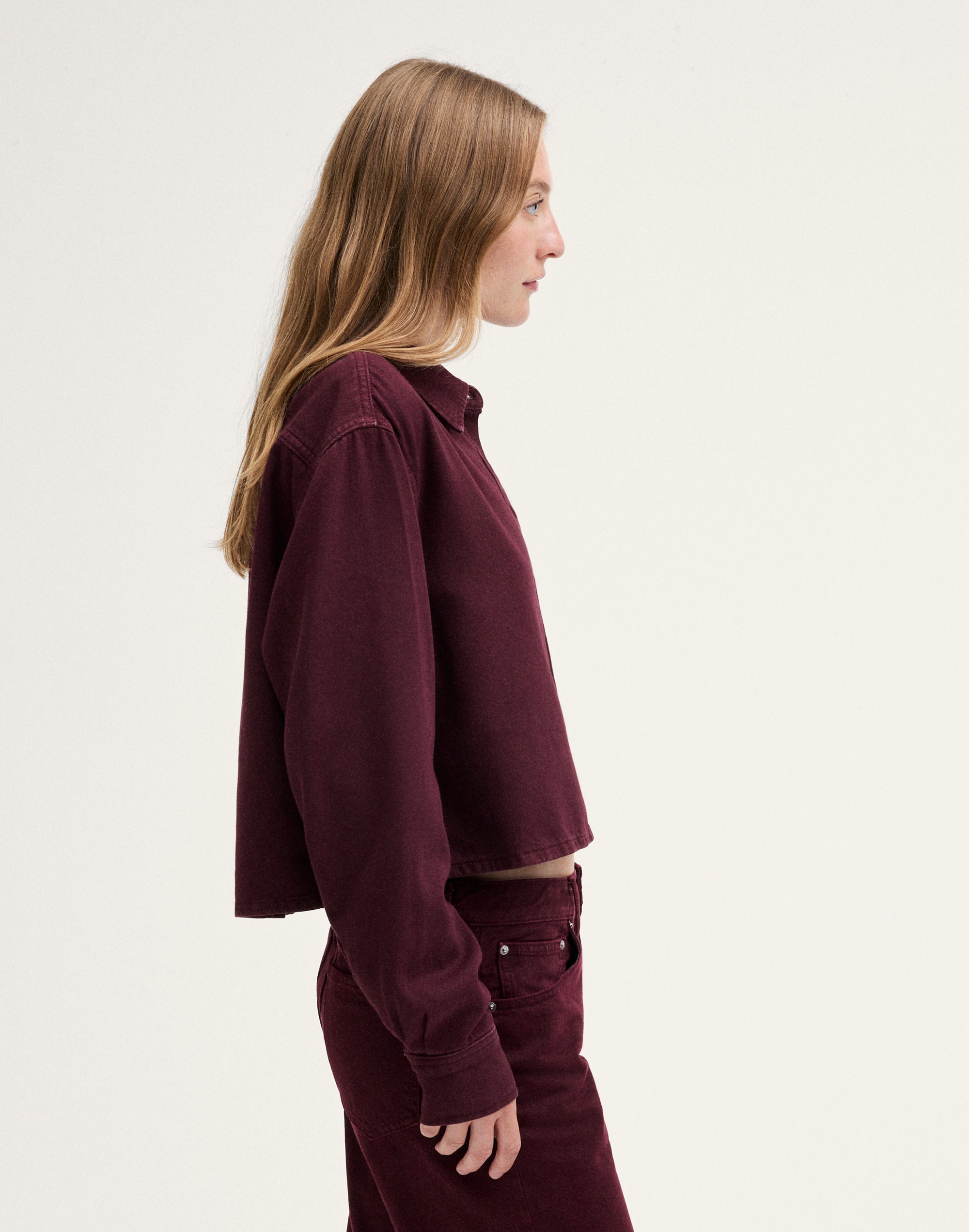 Boxy Crop Button-Up Shirt in Airy Denim