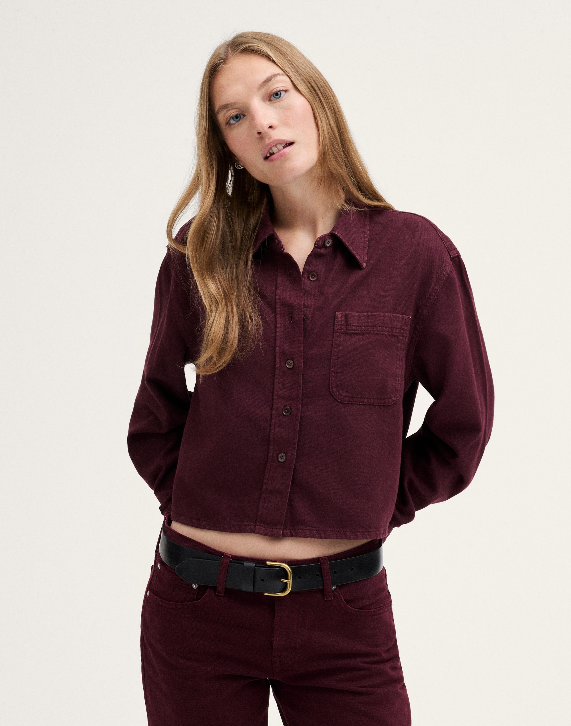 Boxy Crop Button-Up Shirt in Airy Denim