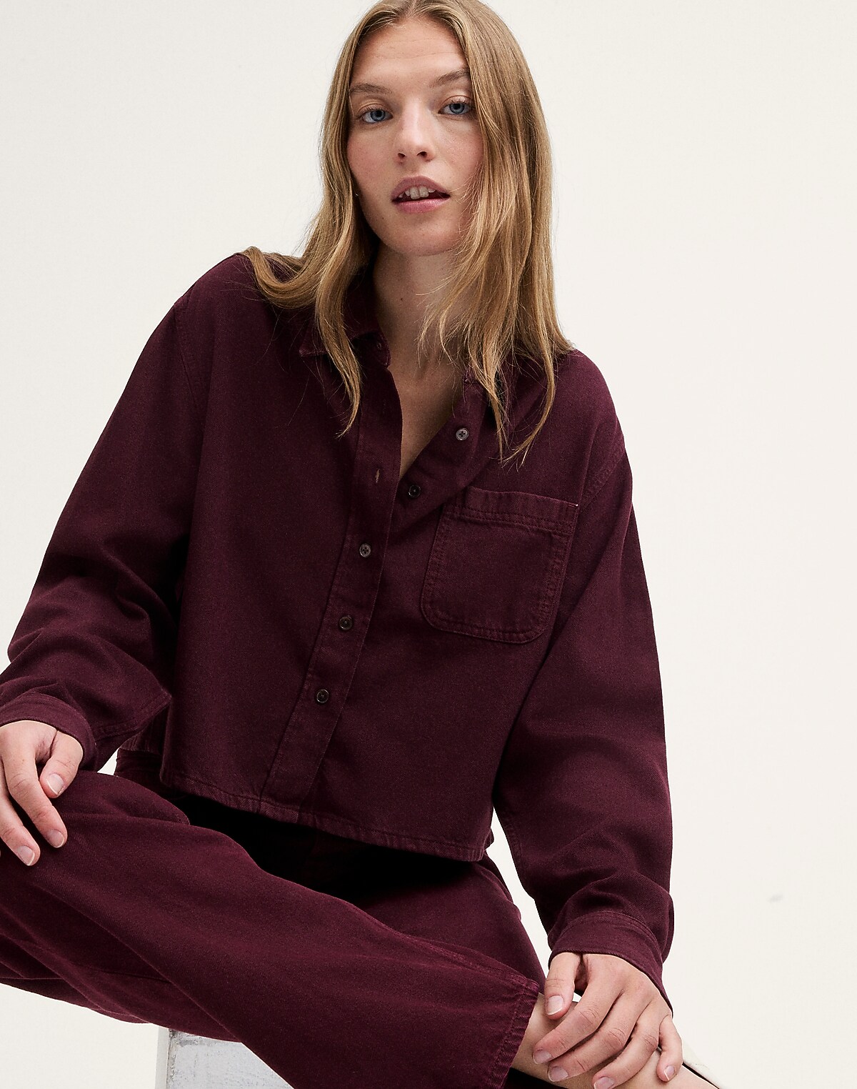 Boxy Crop Button-Up Shirt in Airy Denim