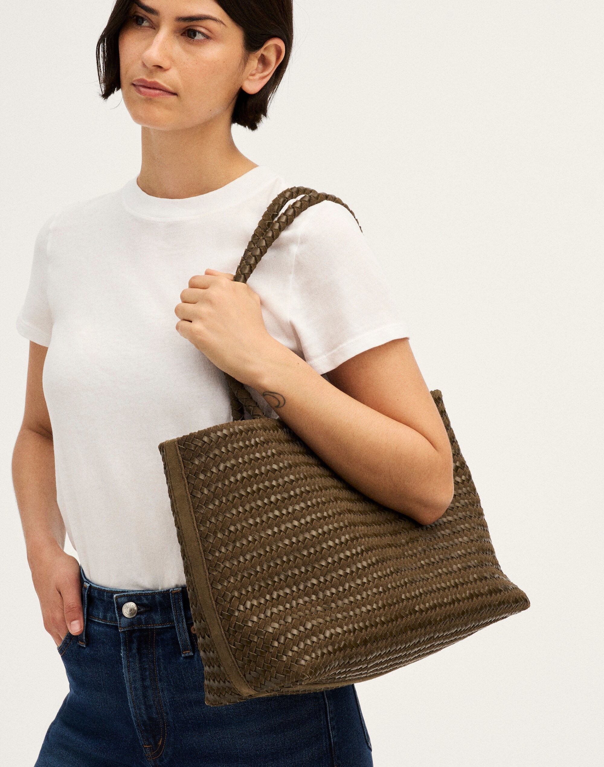 The Signature Woven Tote in Suede &amp; Leather