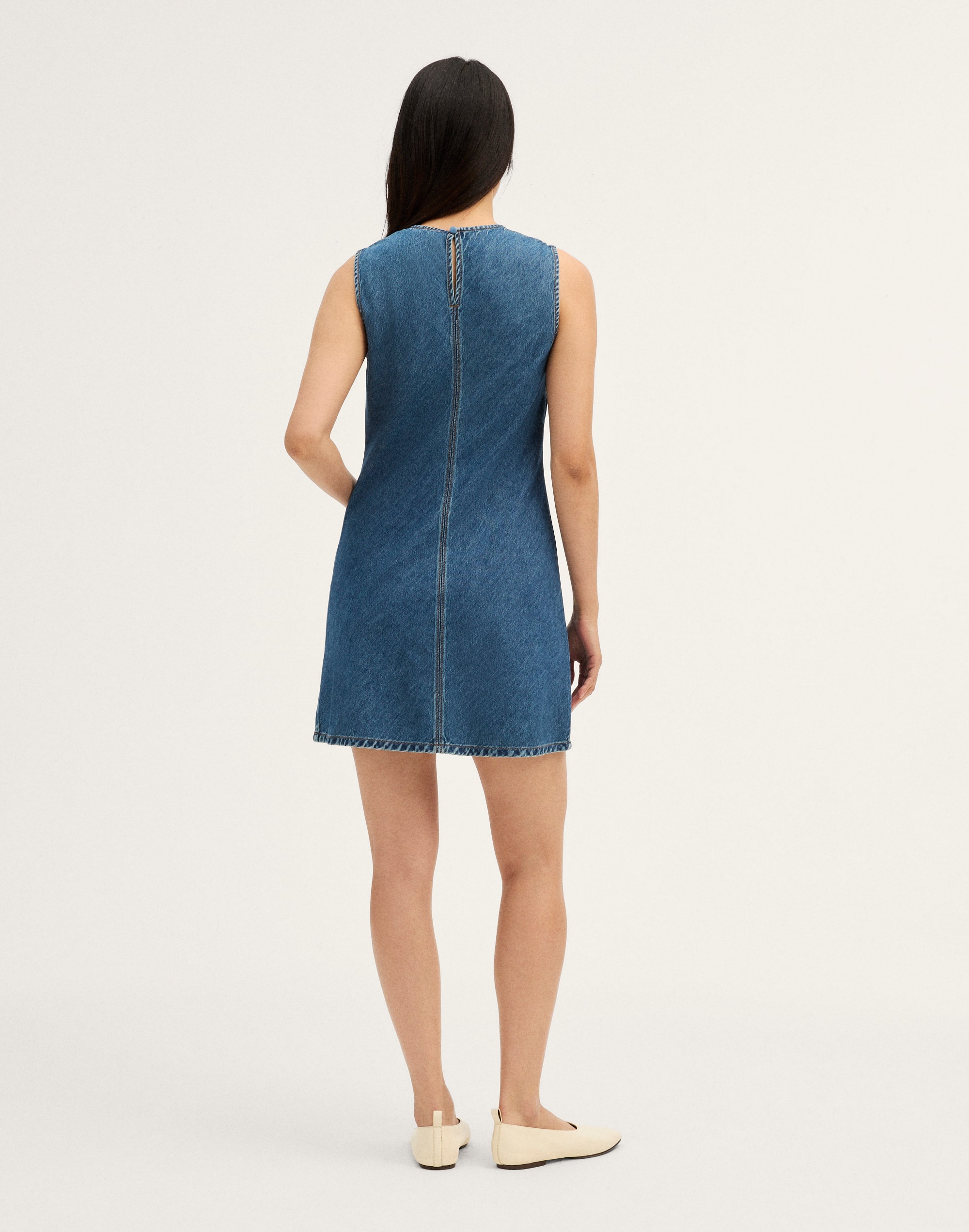 Crewneck Sleeveless Mini Dress in Airy Denim