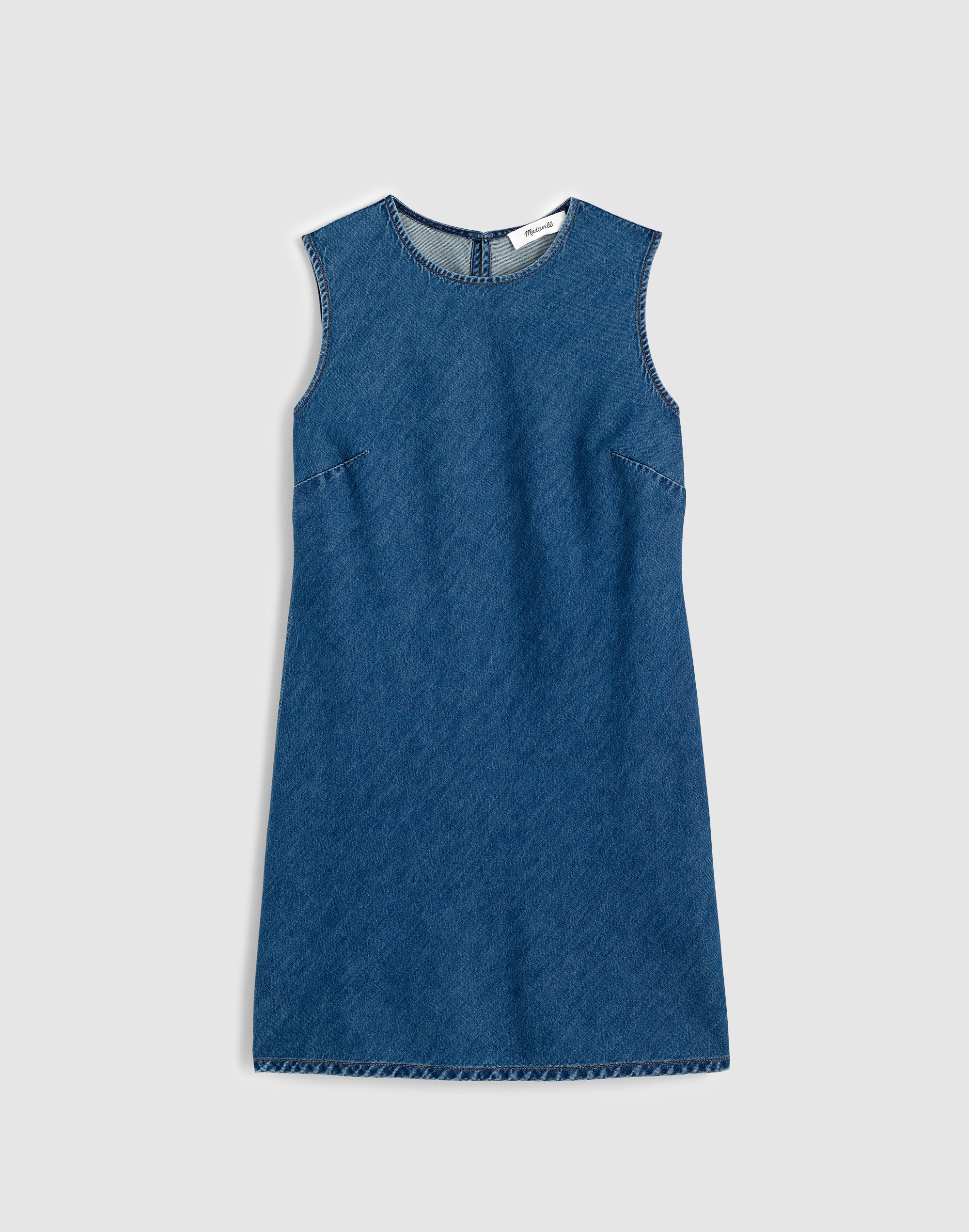 Crewneck Sleeveless Mini Dress in Airy Denim