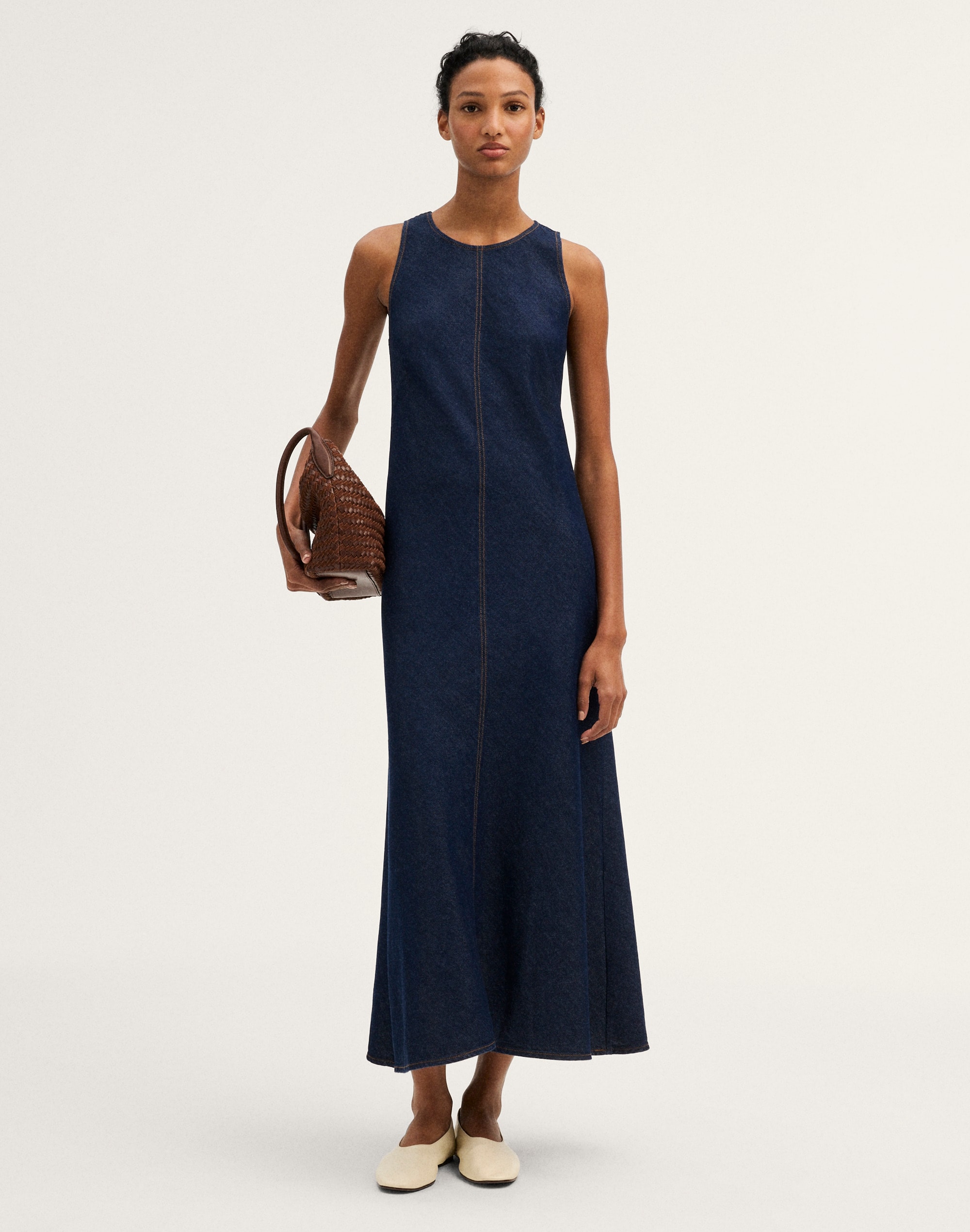 the elena midi dress in airy denim