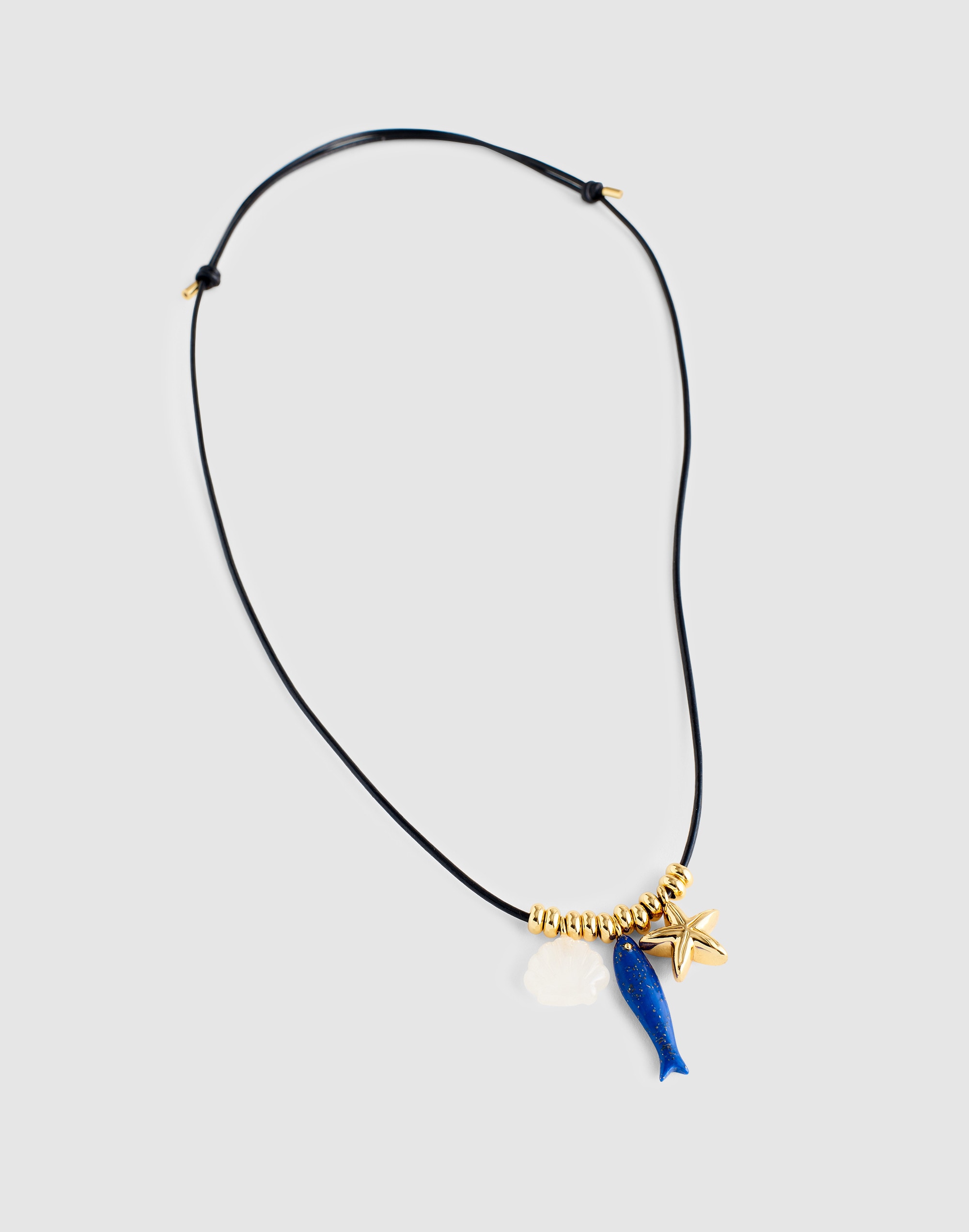 Semiprecious Charm Leather Choker Necklace