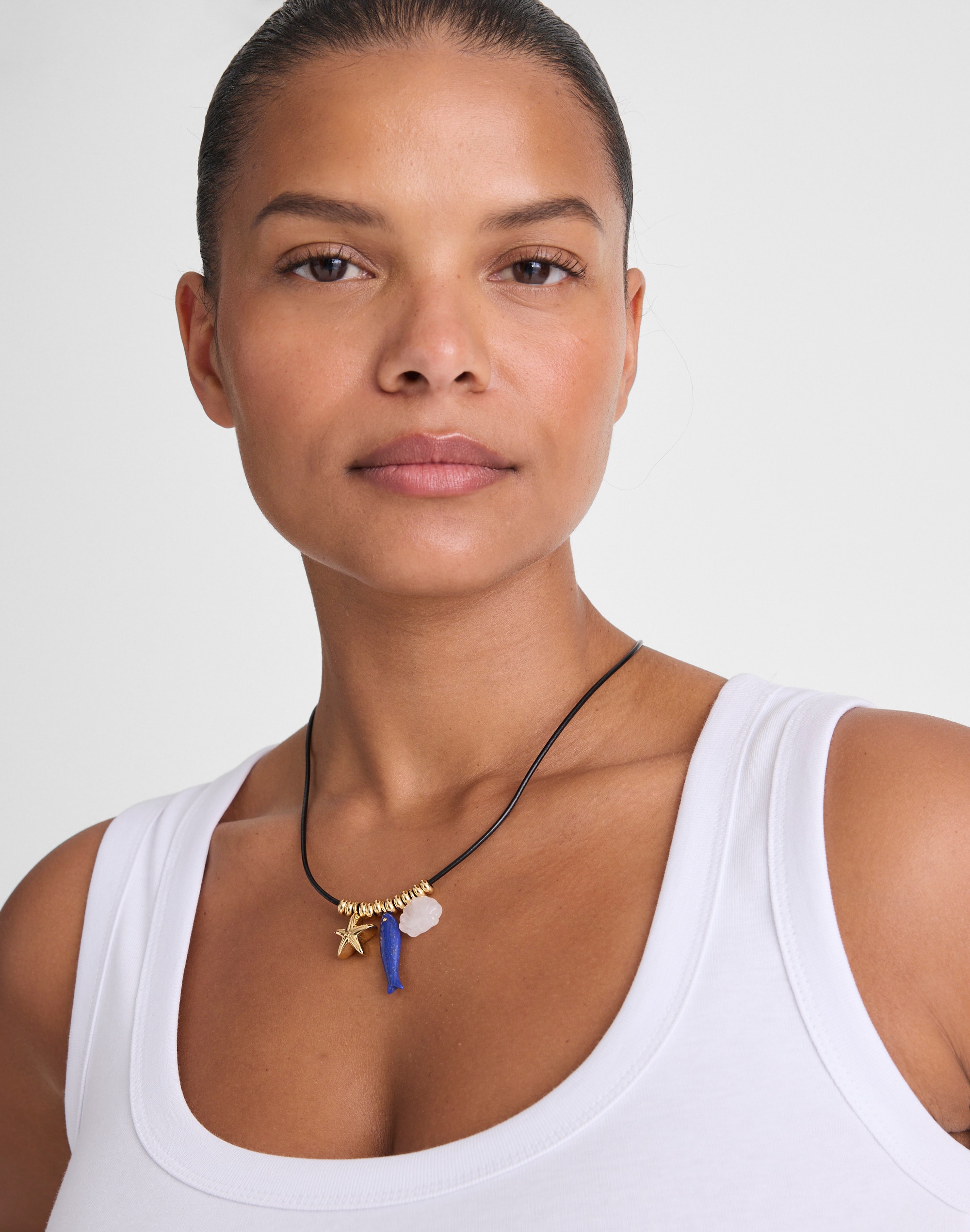 Semiprecious Charm Leather Choker Necklace