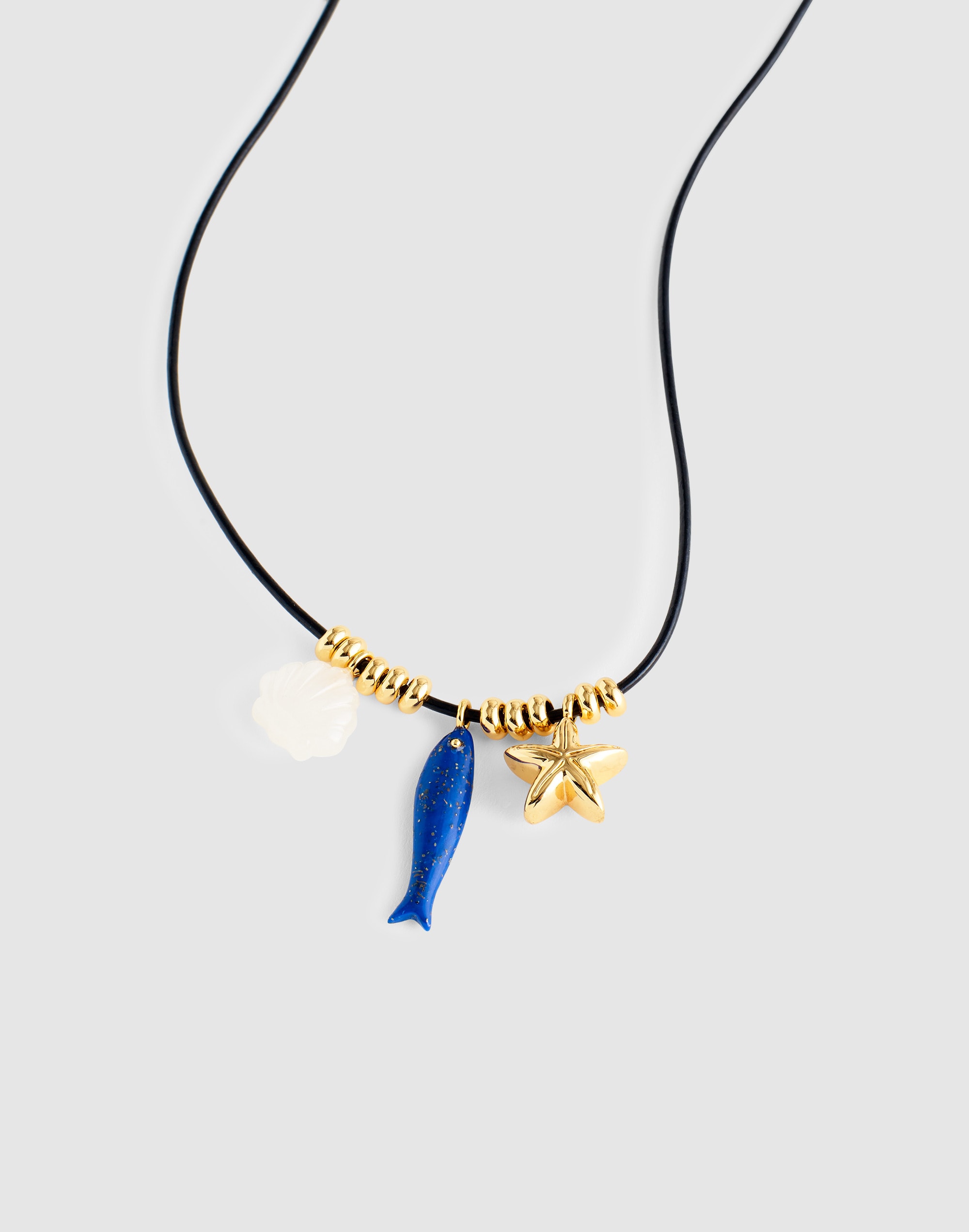 Semiprecious Charm Leather Choker Necklace