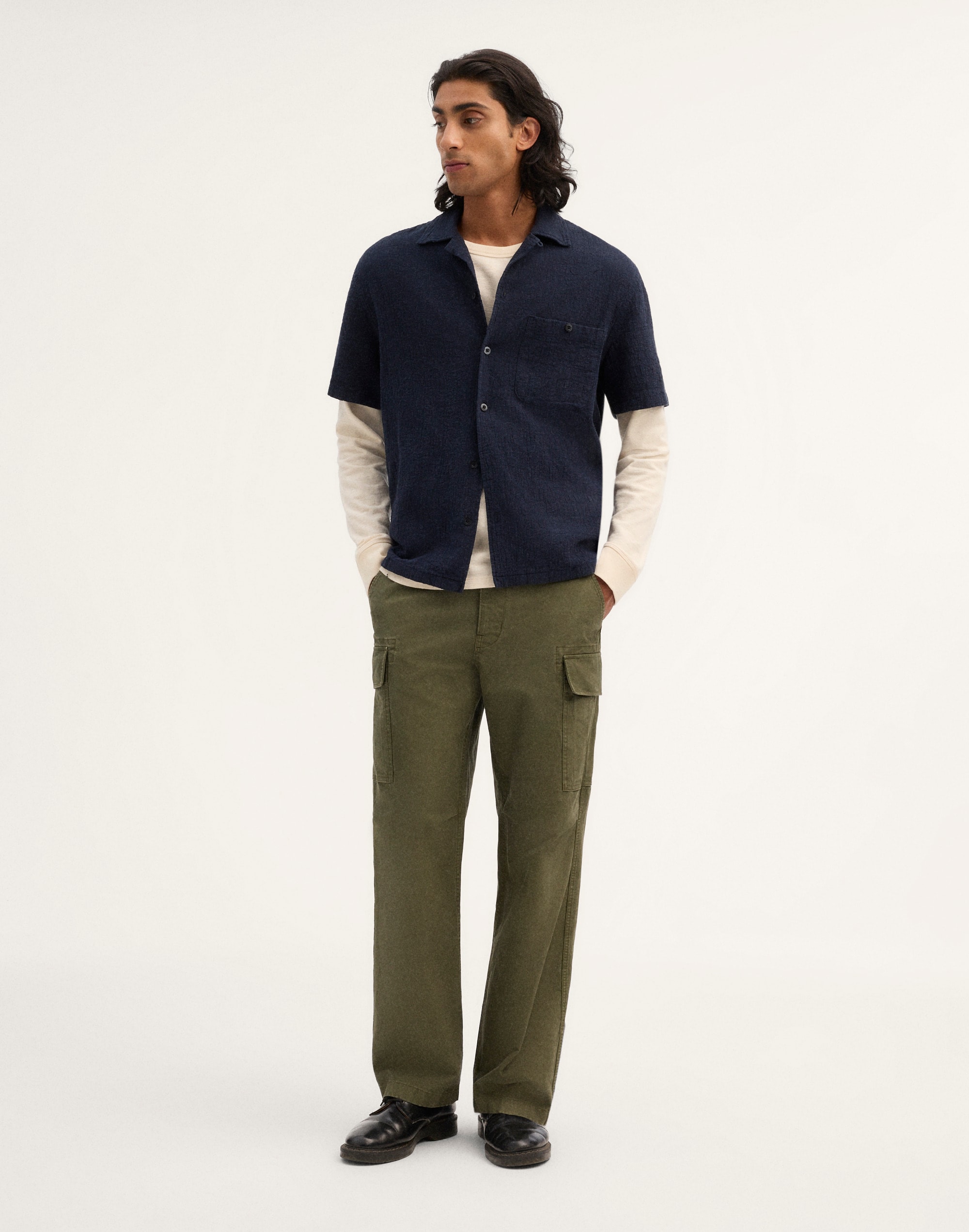 Camp-Collar Shirt in Cotton-Linen Blend
