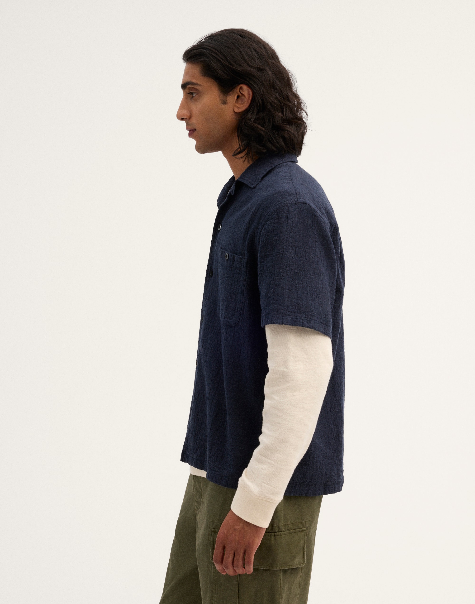 Camp-Collar Shirt in Cotton-Linen Blend