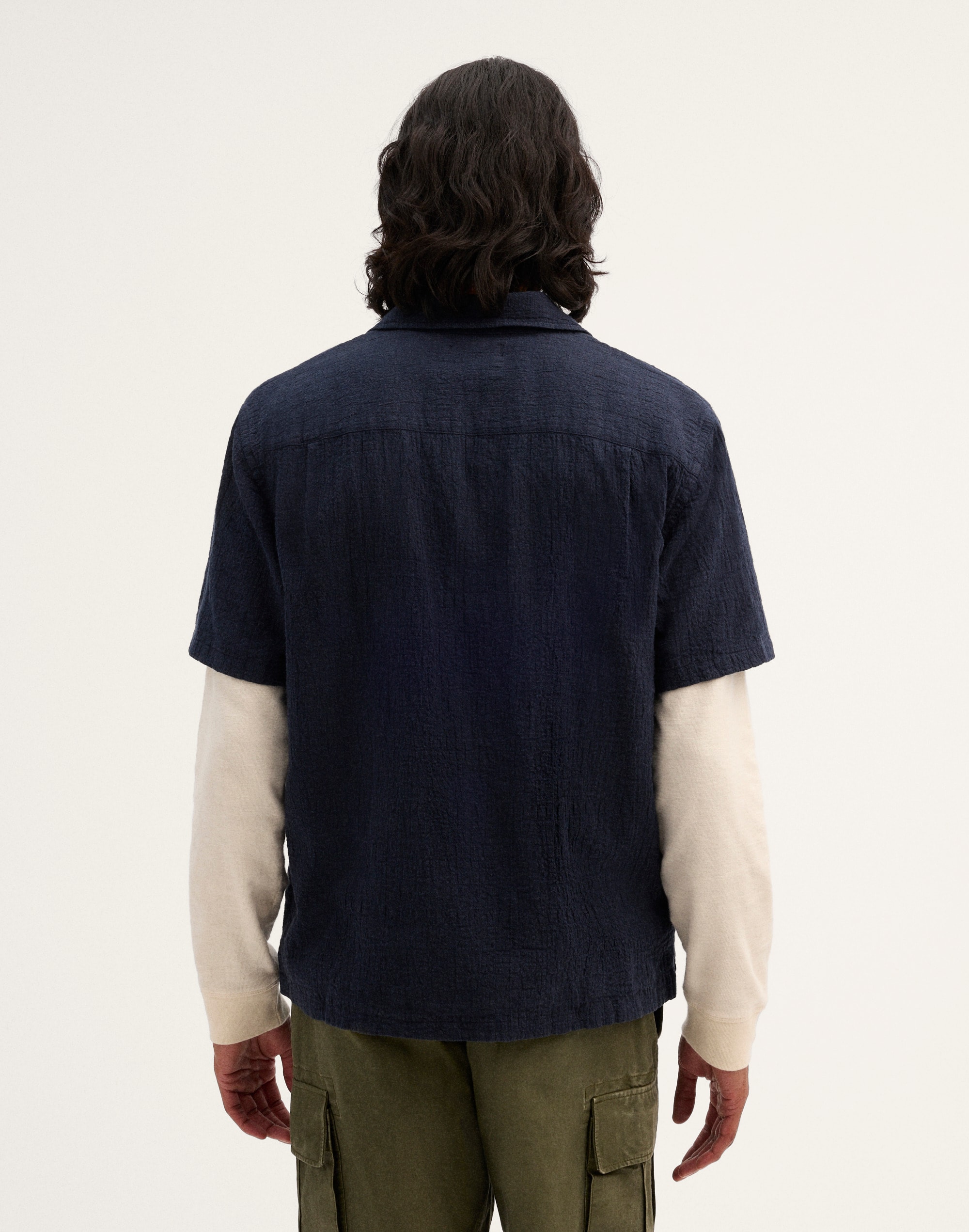 Camp-Collar Shirt in Cotton-Linen Blend