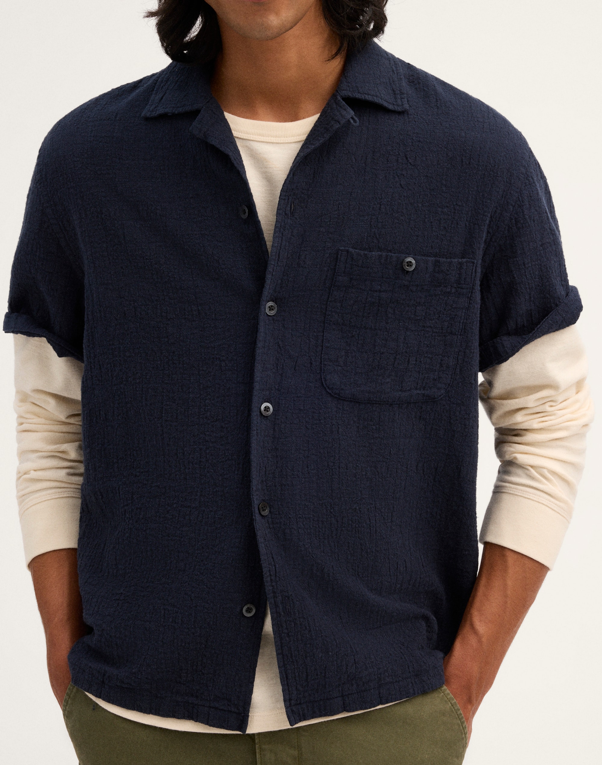 Camp-Collar Shirt in Cotton-Linen Blend