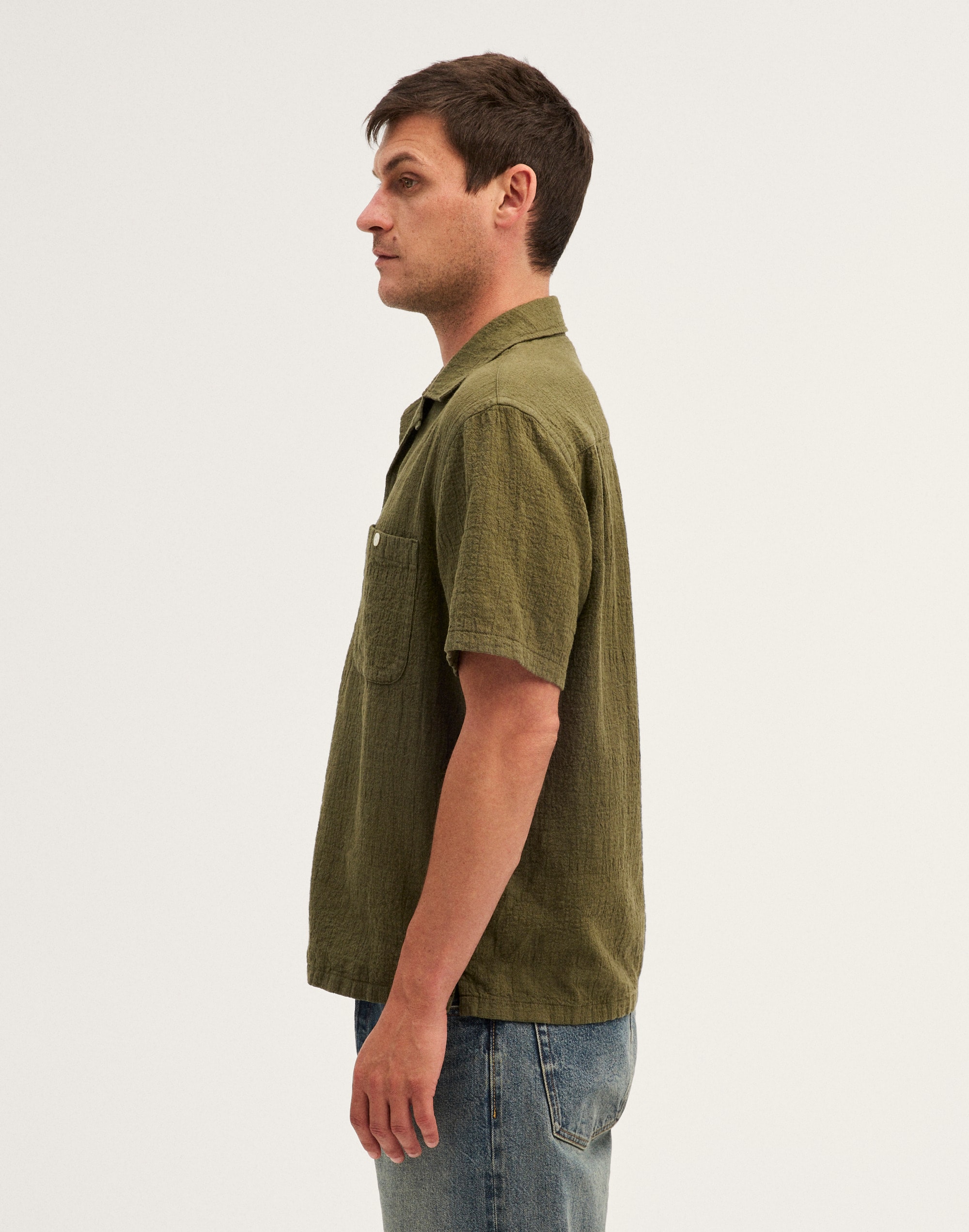 Camp-Collar Shirt in Cotton-Linen Blend