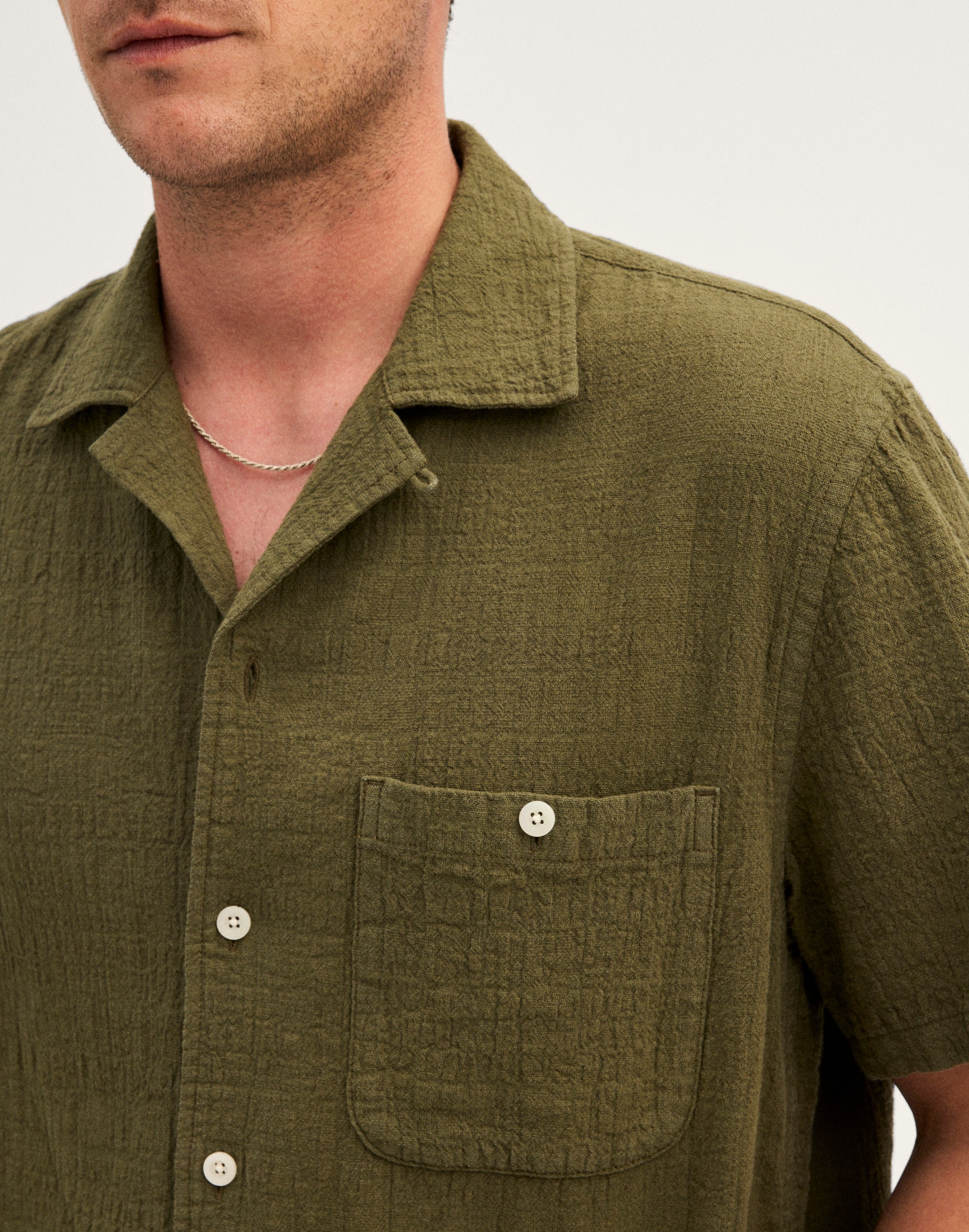 Camp-Collar Shirt in Cotton-Linen Blend
