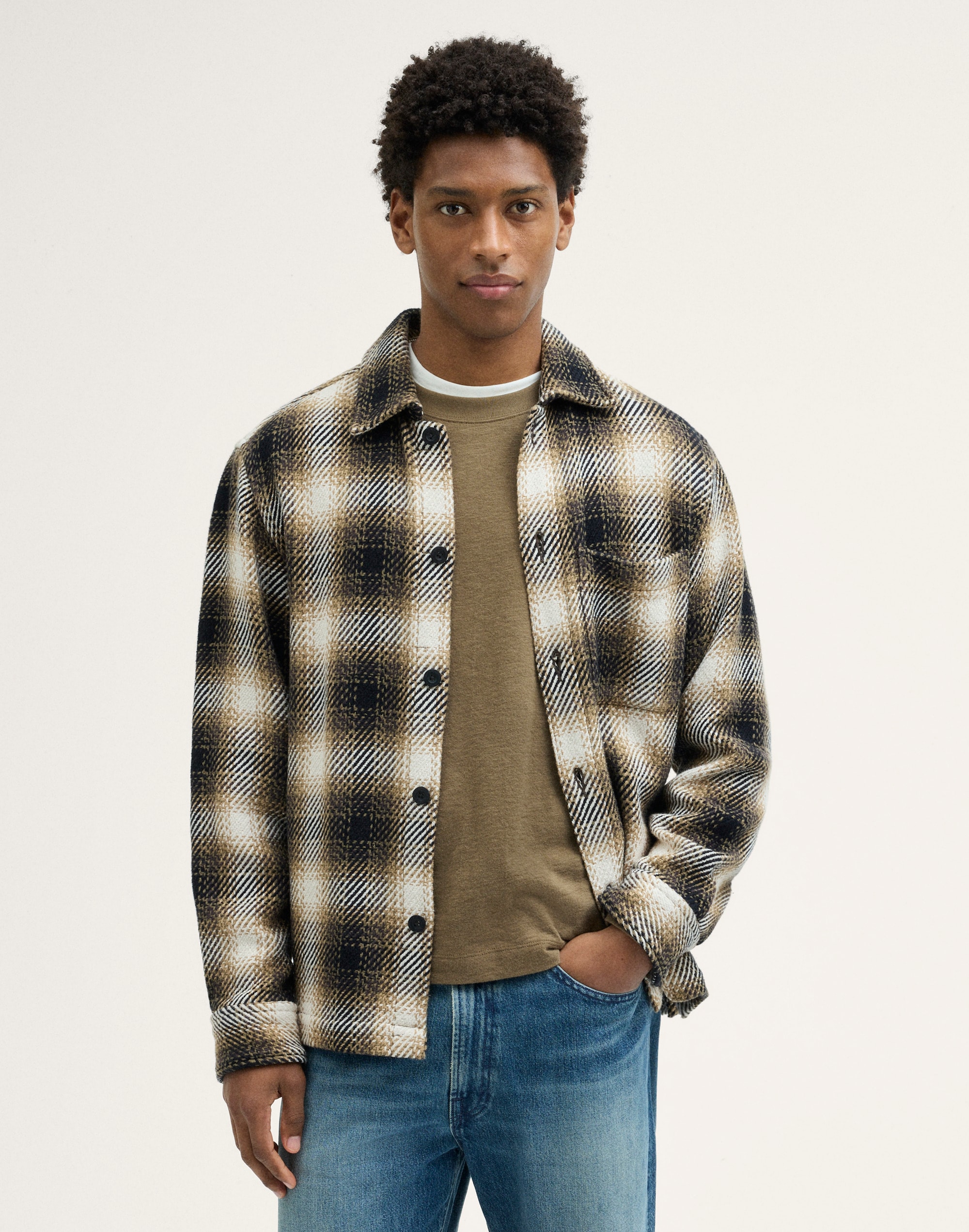 Twill Shirt-Jacket in Broken Plaid