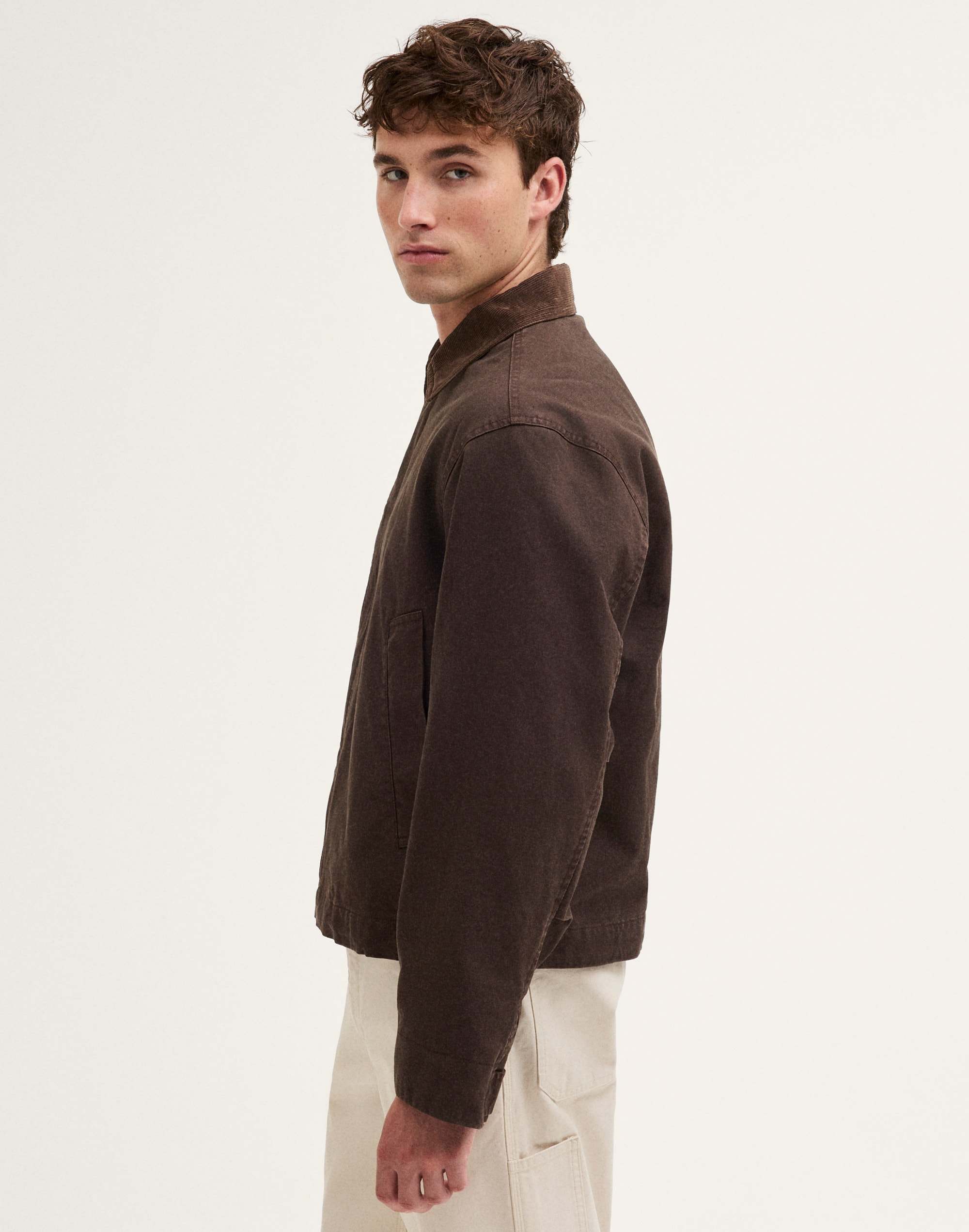 Cord-Collar Zip Jacket