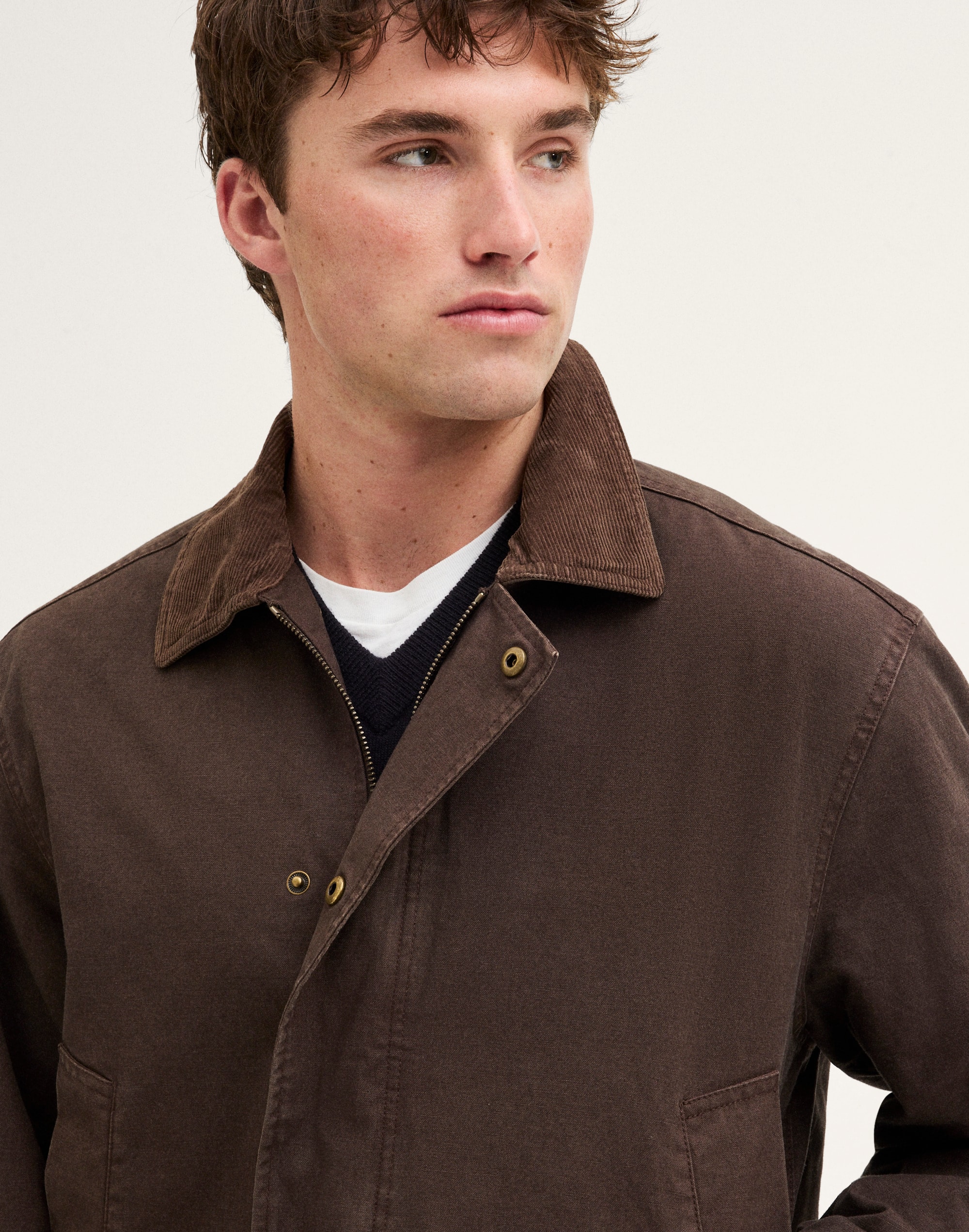 Cord-Collar Zip Jacket