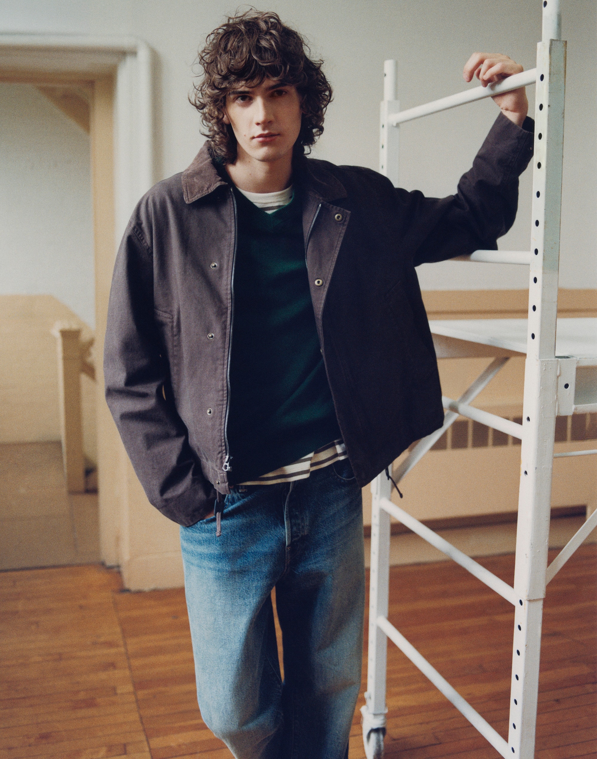 Cord-Collar Zip Jacket