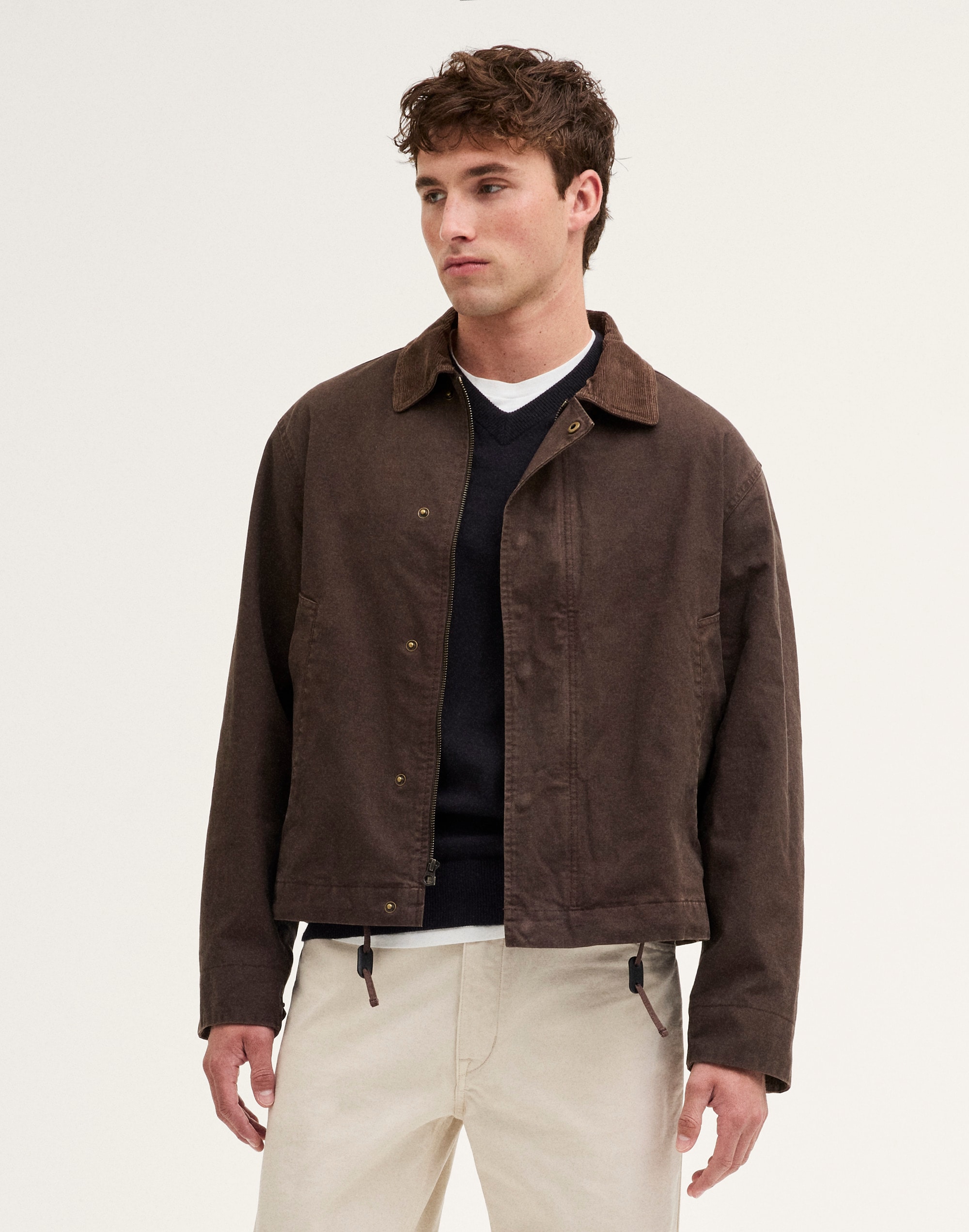 Cord-Collar Zip Jacket