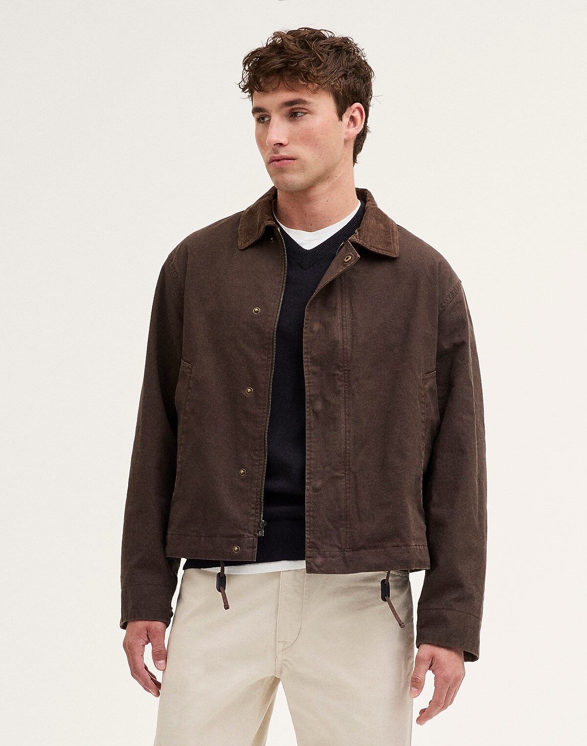 Cord-Collar Zip Jacket