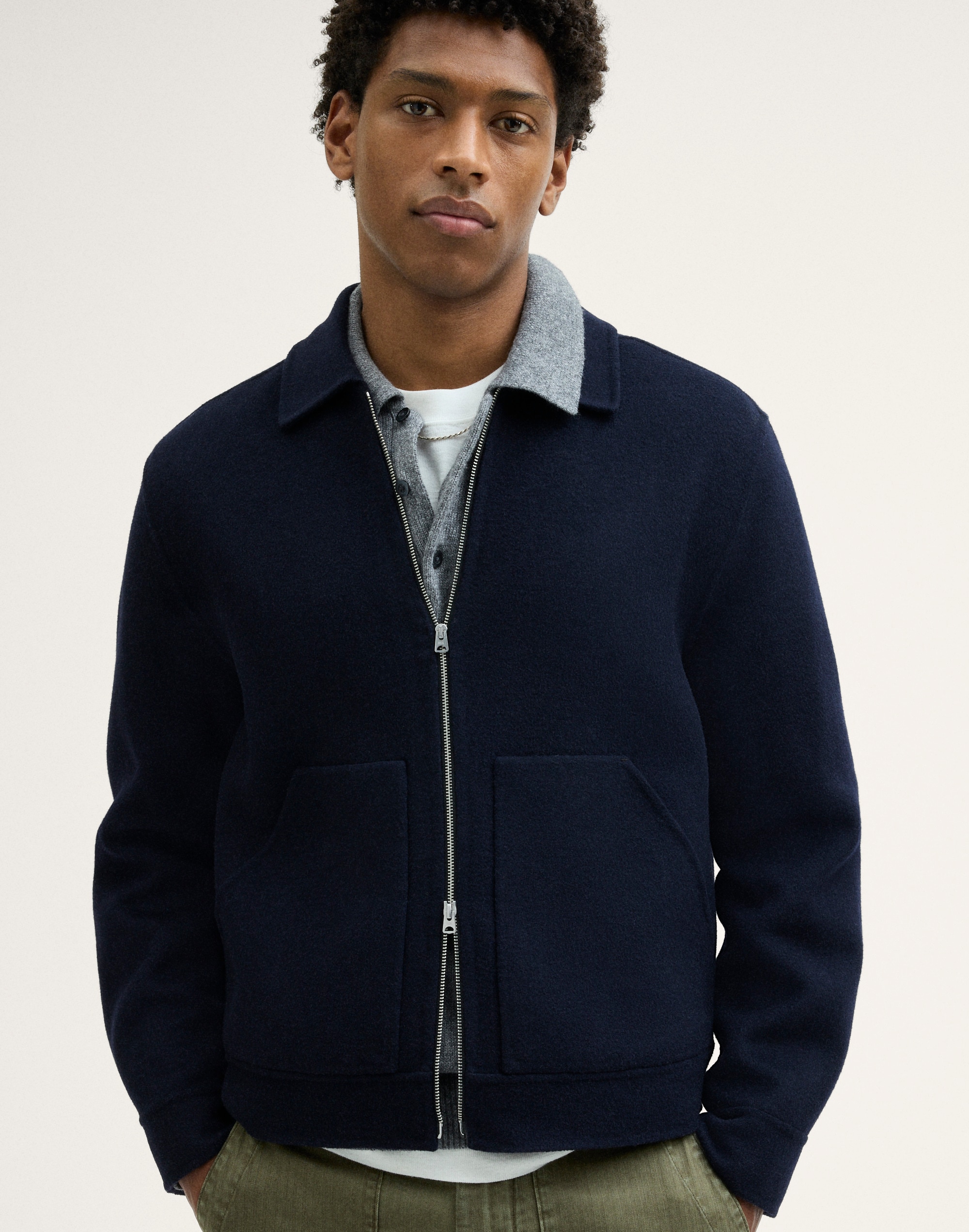Unlined Zip Jacket in Wool Blend