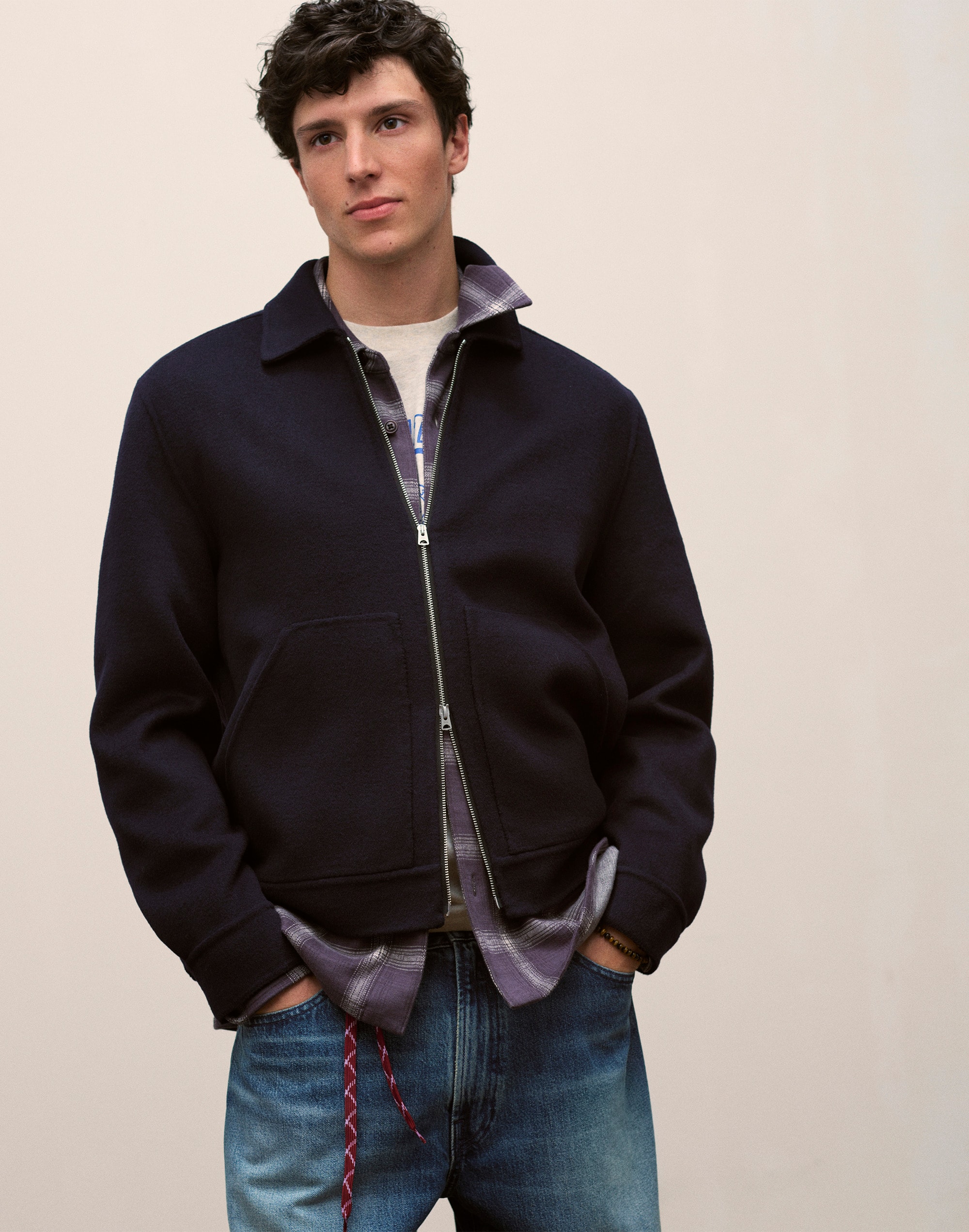 Unlined Zip Jacket in Wool Blend