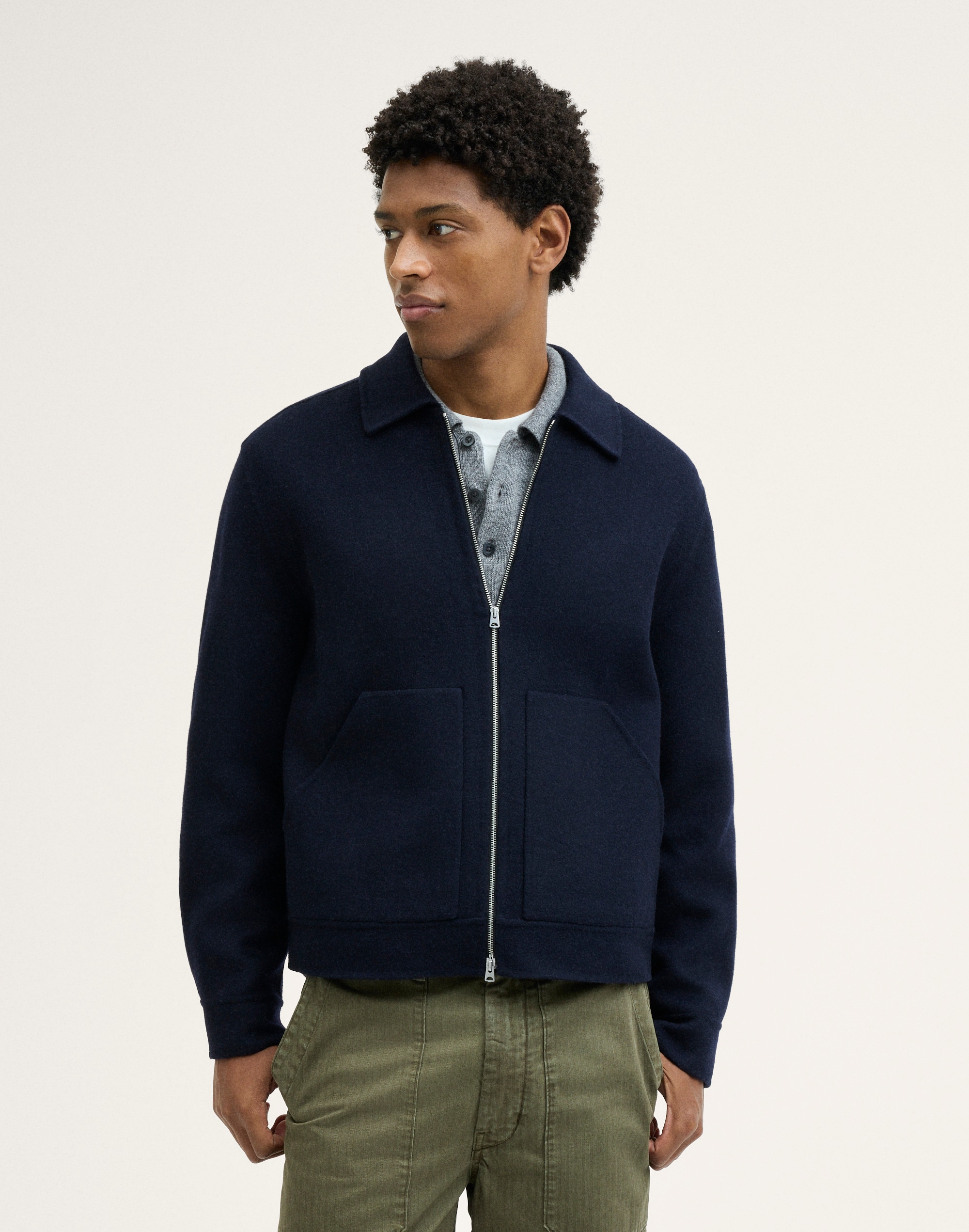 Unlined Zip Jacket in Wool Blend