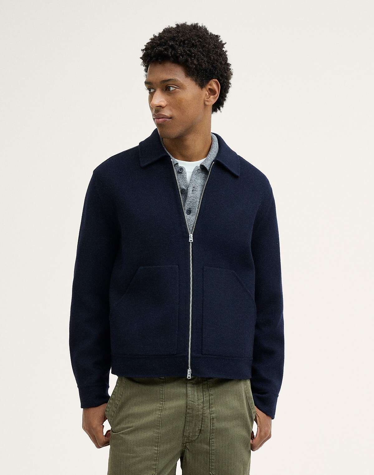 Unlined Zip Jacket in Wool Blend