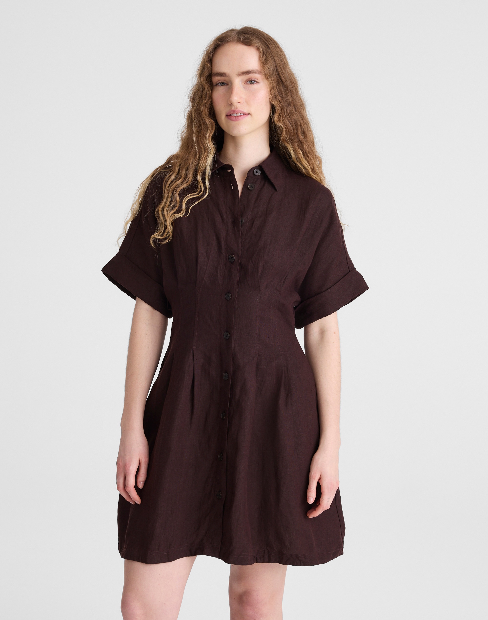 The Perry Mini Shirtdress in 100% Linen