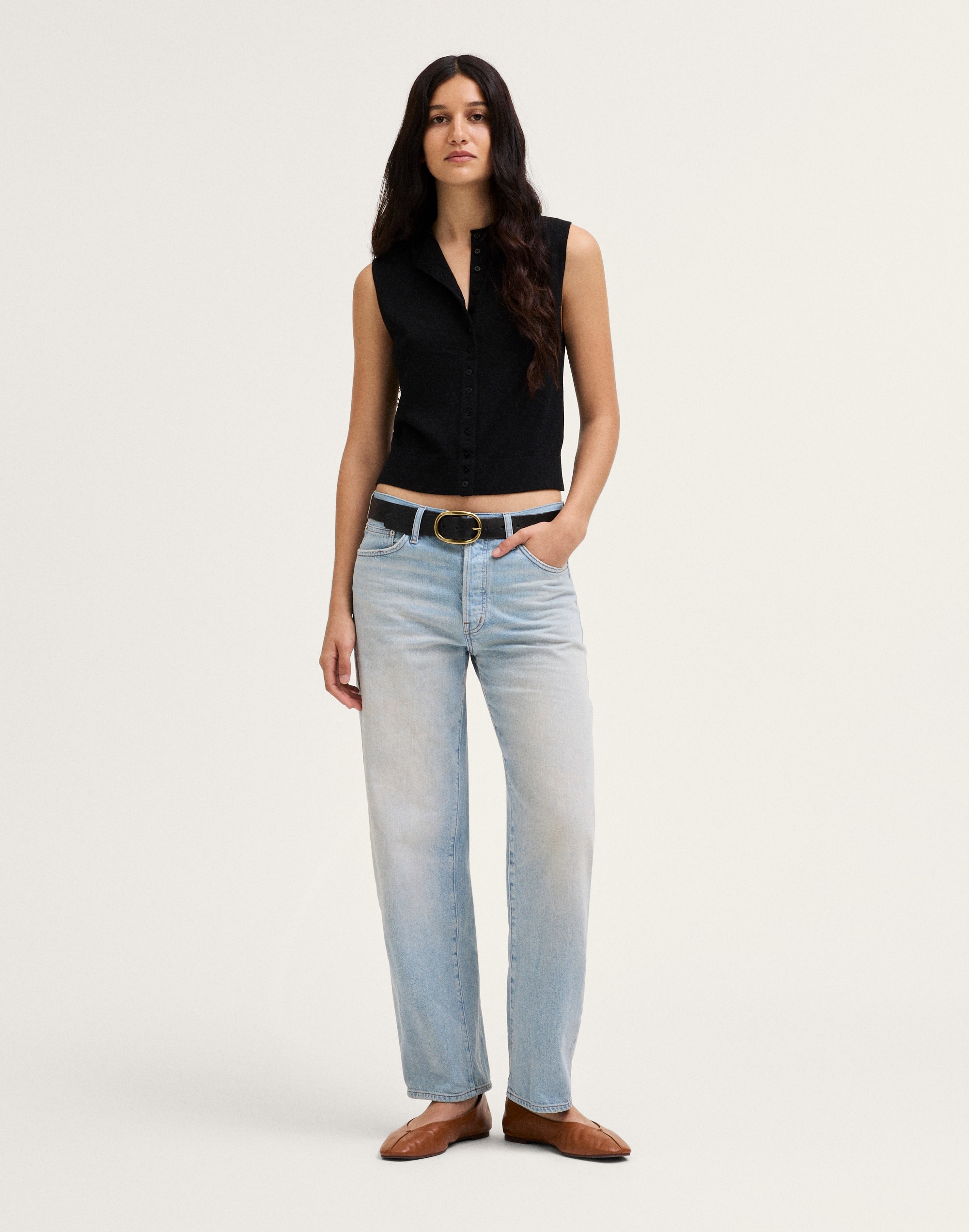 Button-Front Sleeveless Cardigan