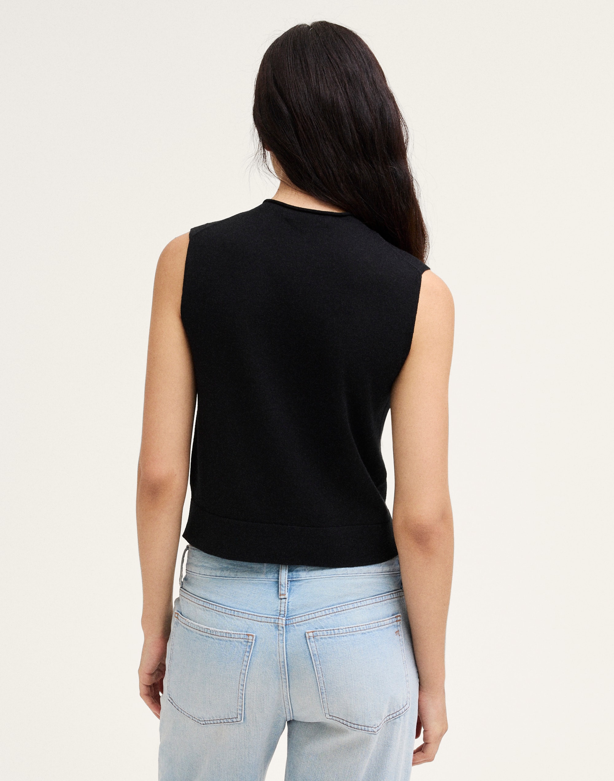 Button-Front Sleeveless Cardigan