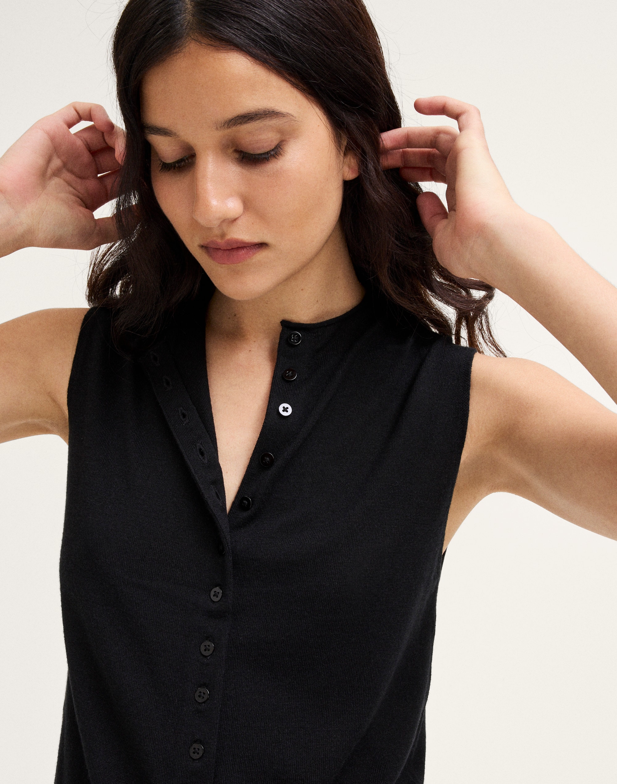 Button-Front Sleeveless Cardigan