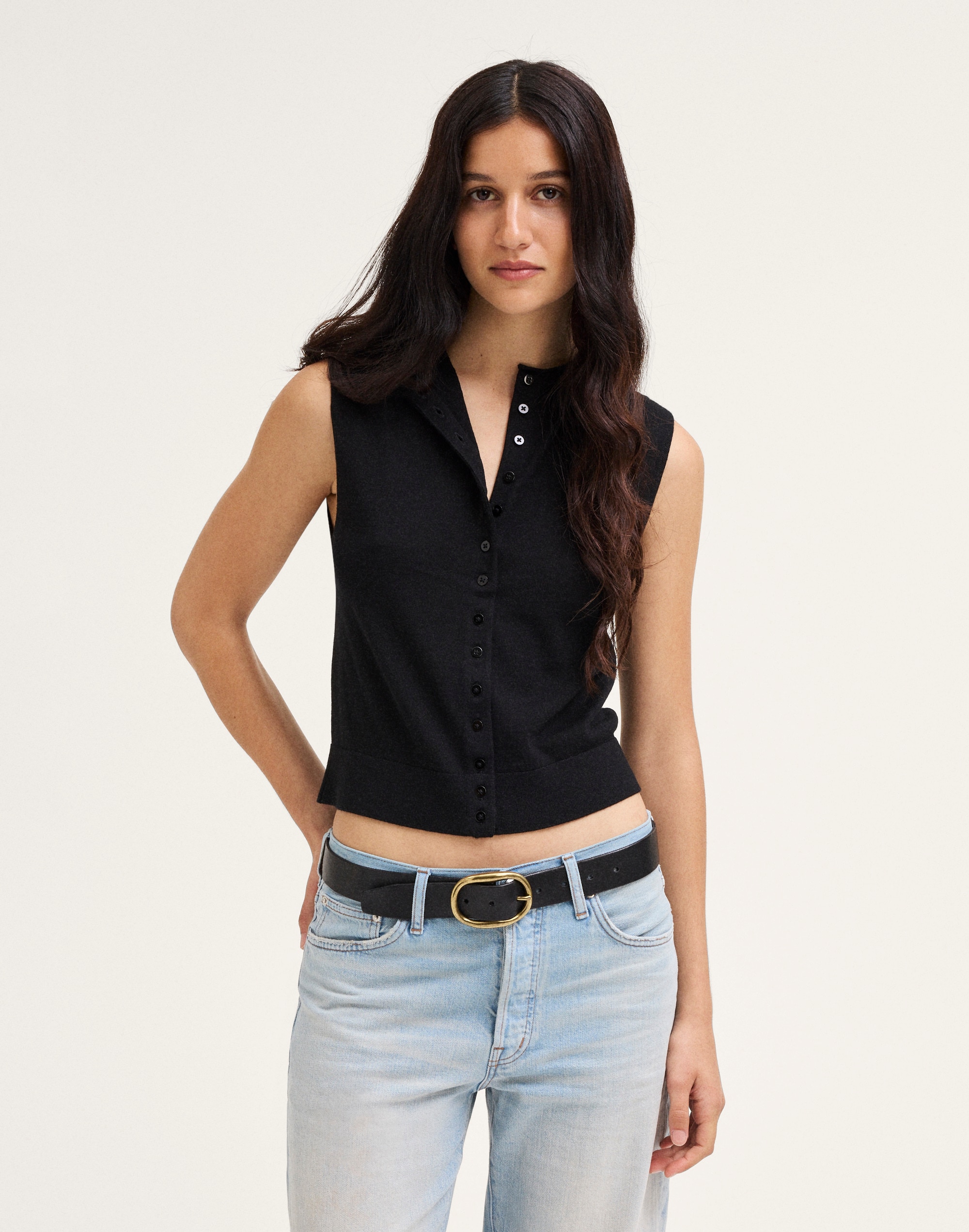 Madewell Button-front Sleeveless Cardigan In Black