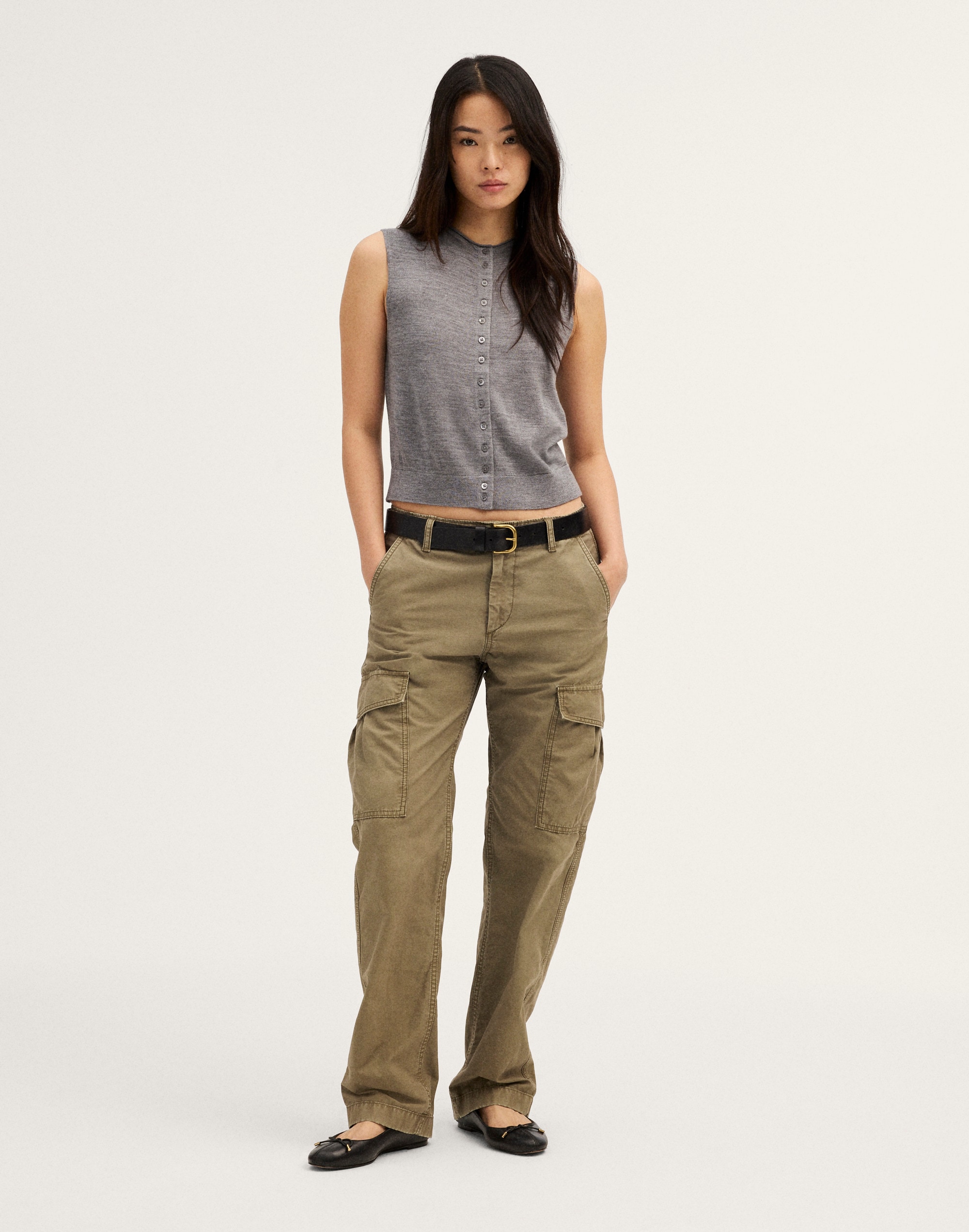 Button-Front Sleeveless Cardigan