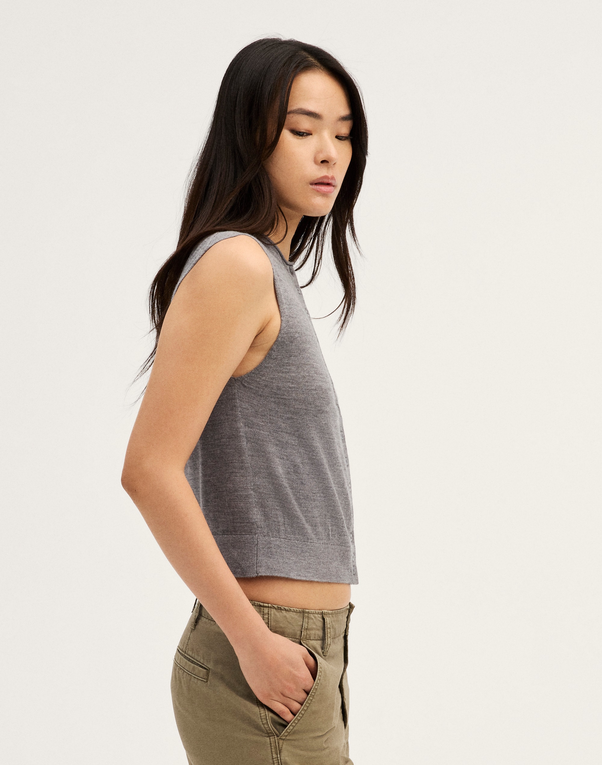 Button-Front Sleeveless Cardigan