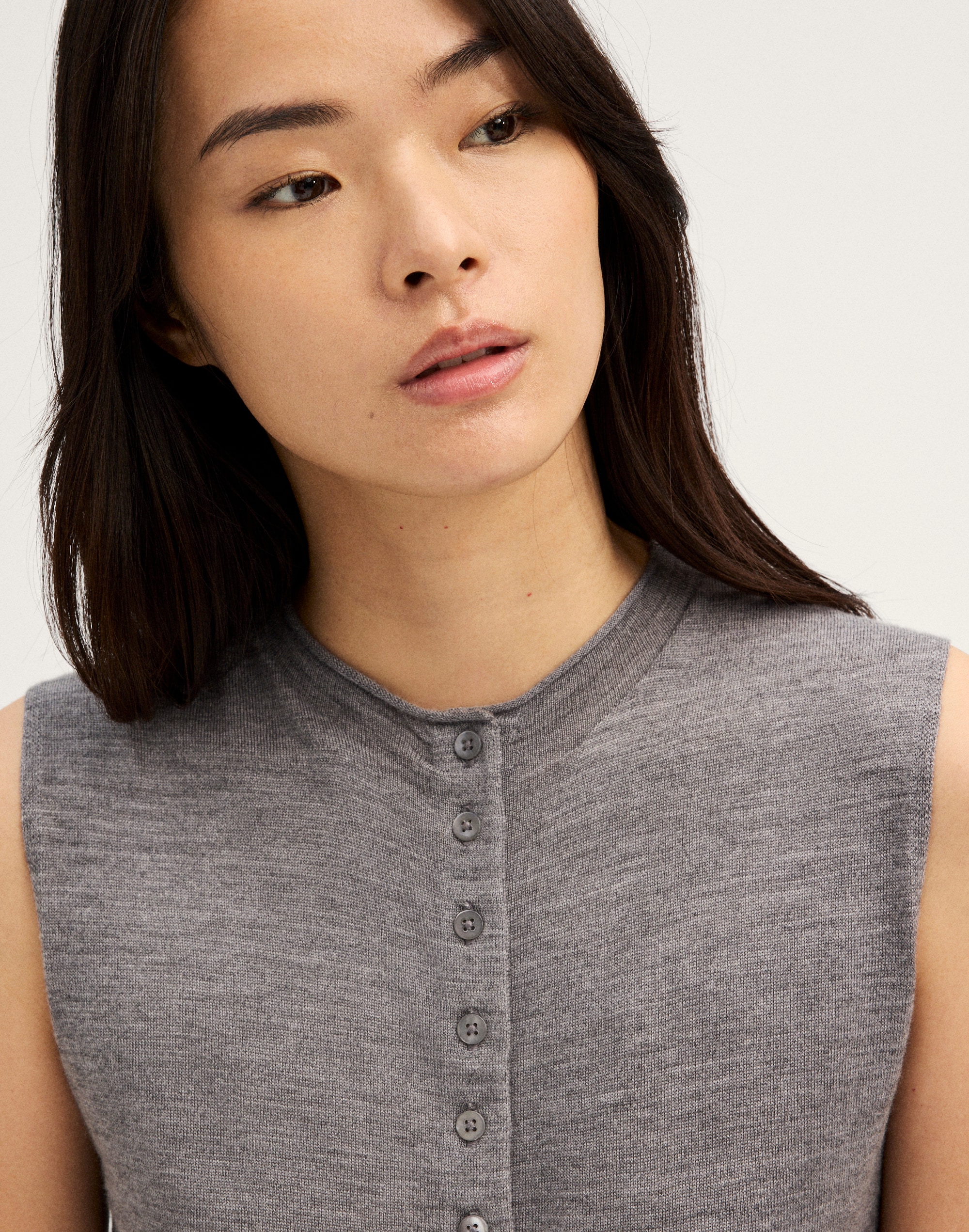 Button-Front Sleeveless Cardigan
