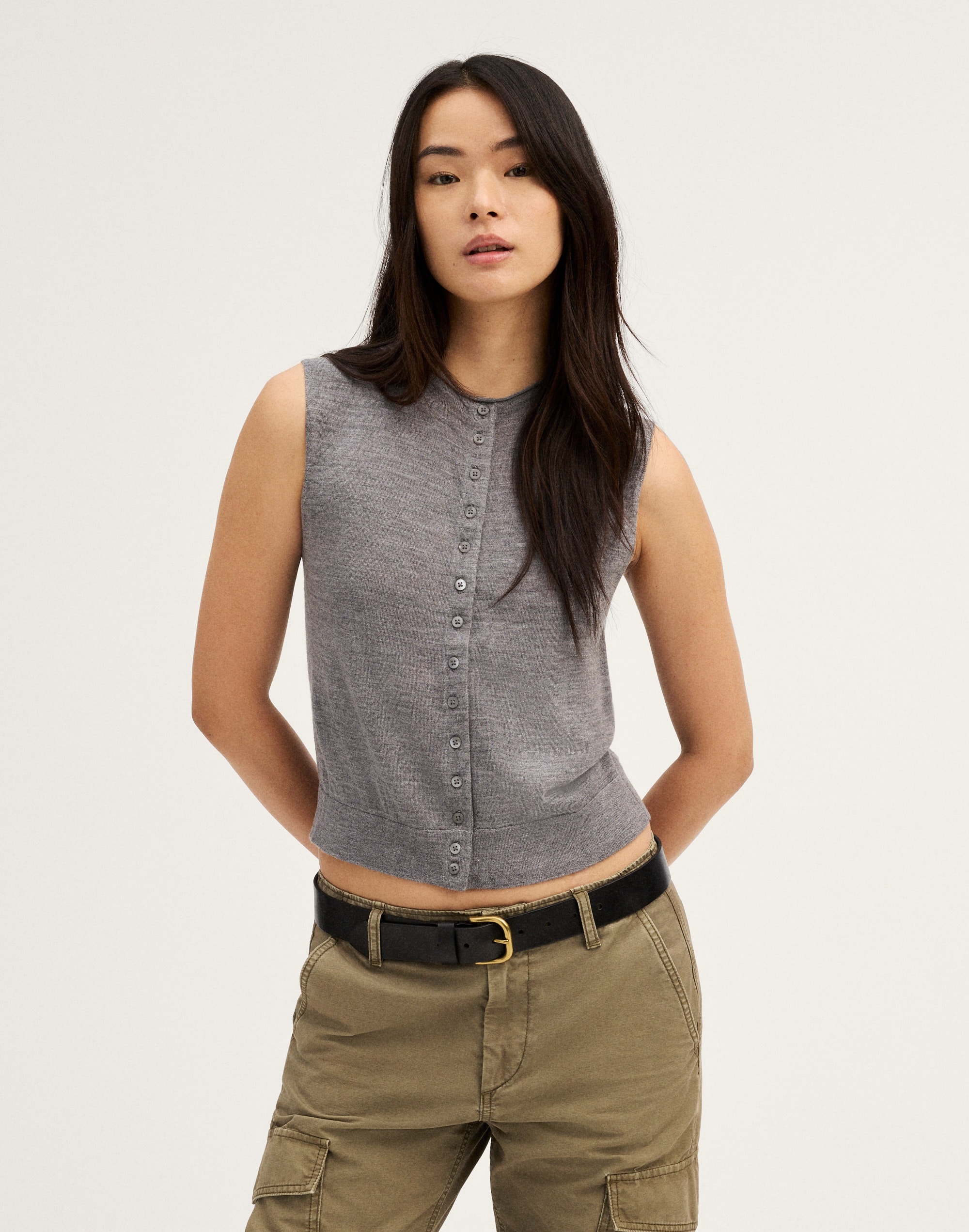 Madewell Button-front Sleeveless Cardigan In Gray