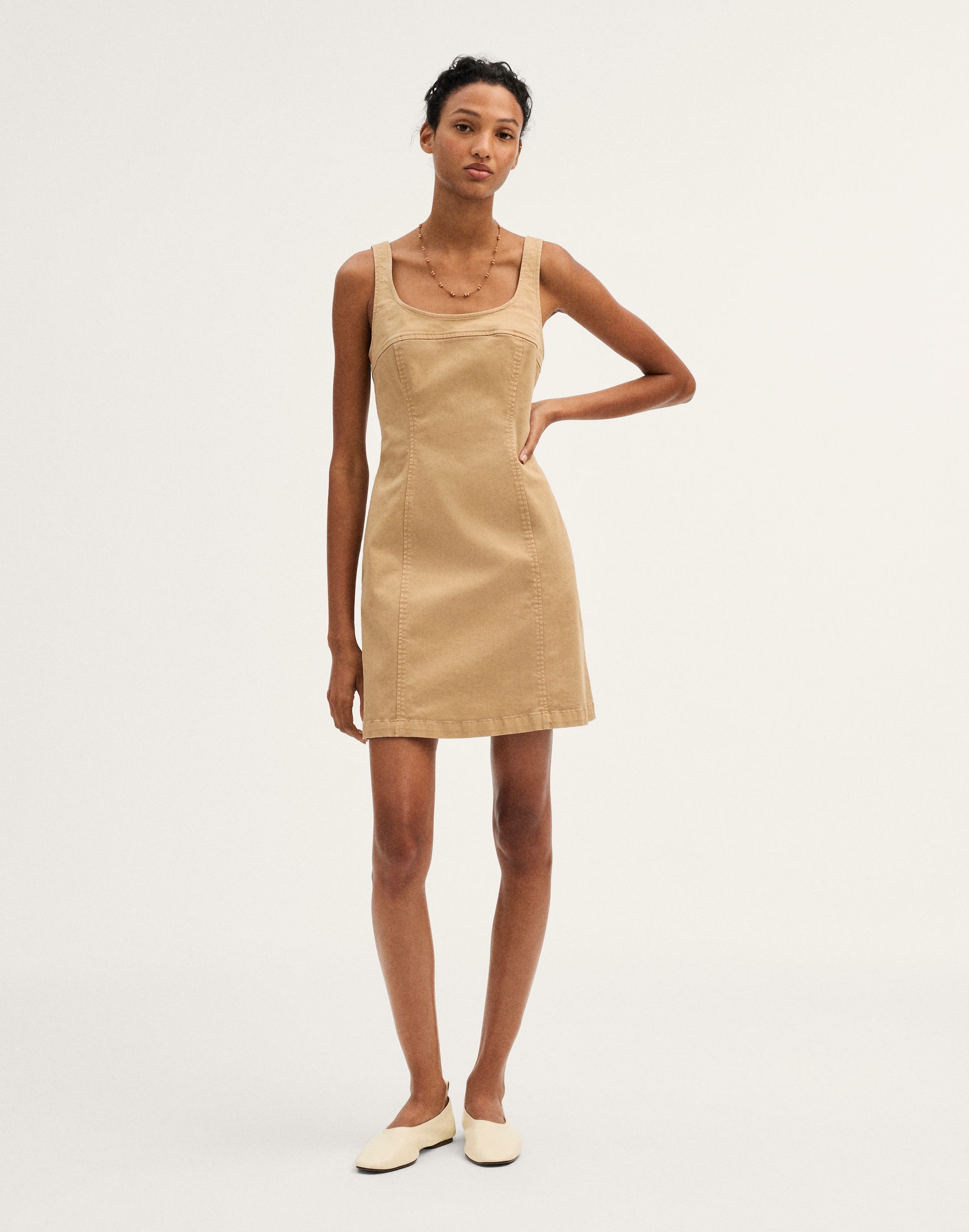 seamed squareneck mini dress