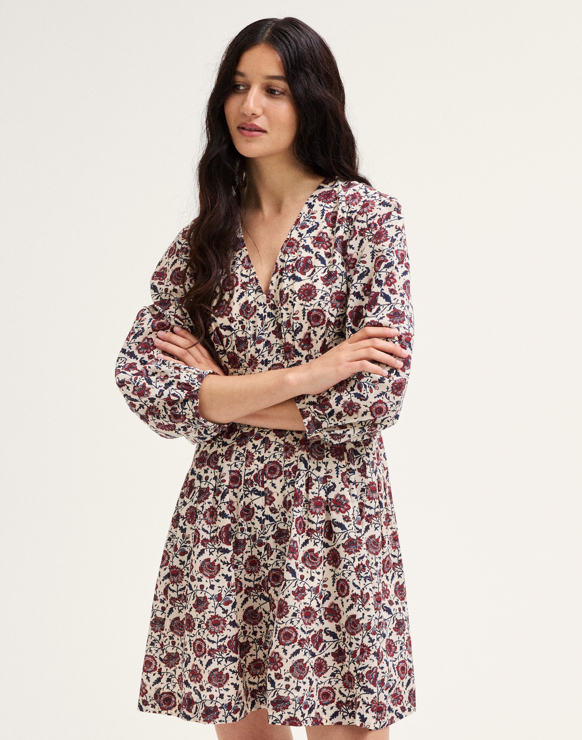 V-Neck Pintuck Mini Dress