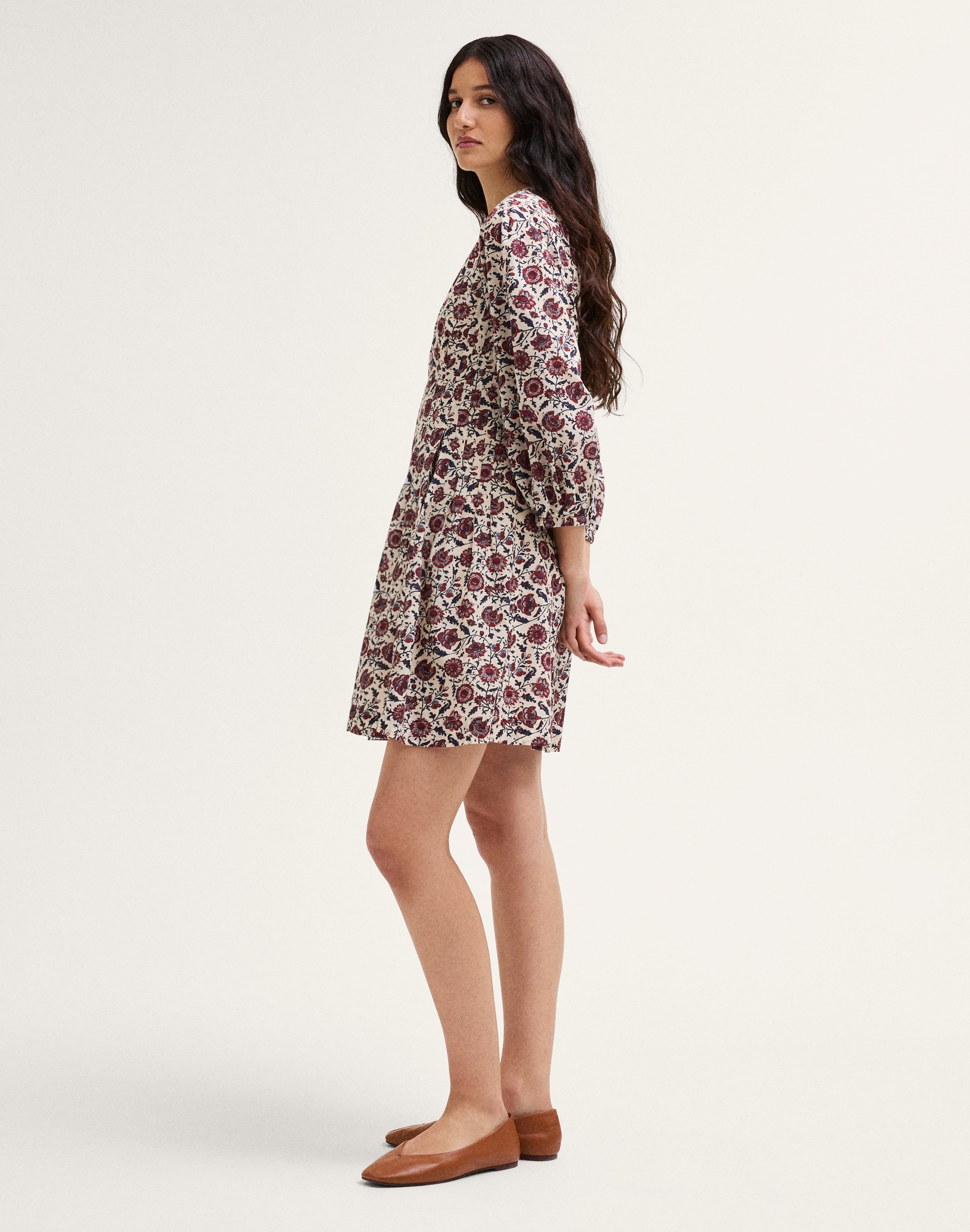 V-Neck Pintuck Mini Dress