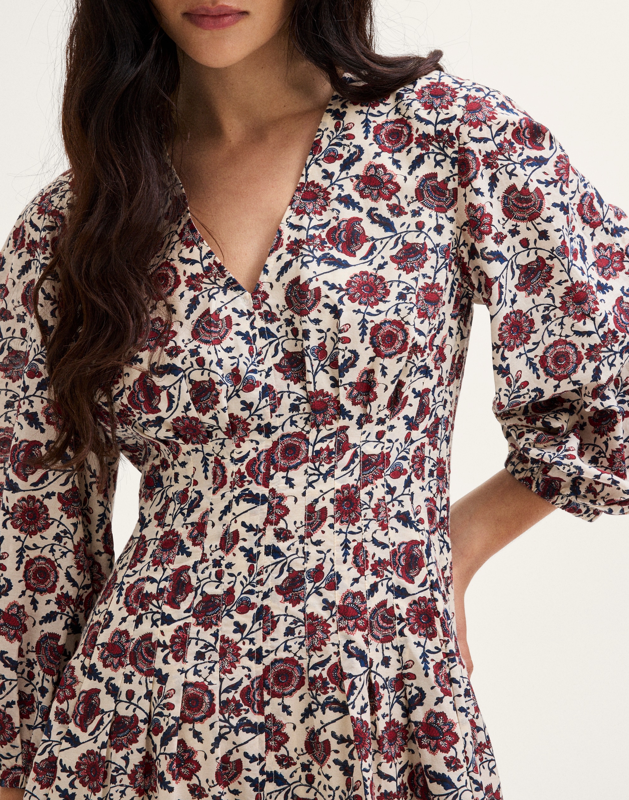 V-Neck Pintuck Mini Dress
