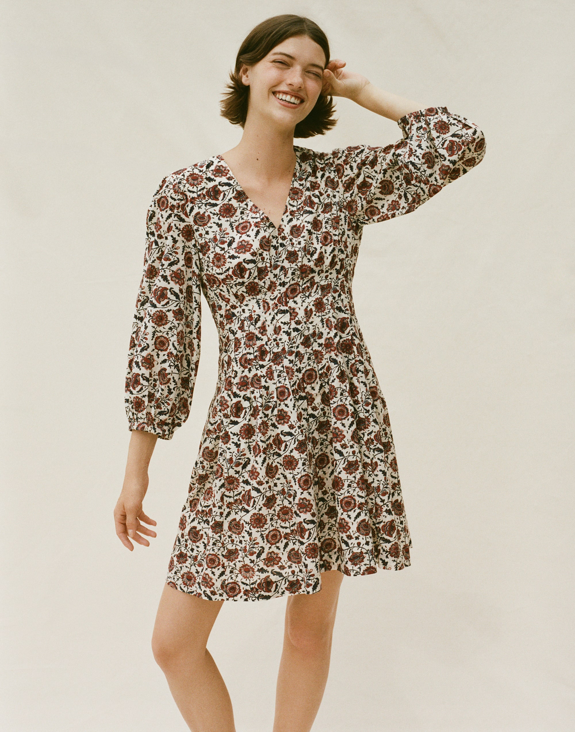 V-Neck Pintuck Mini Dress