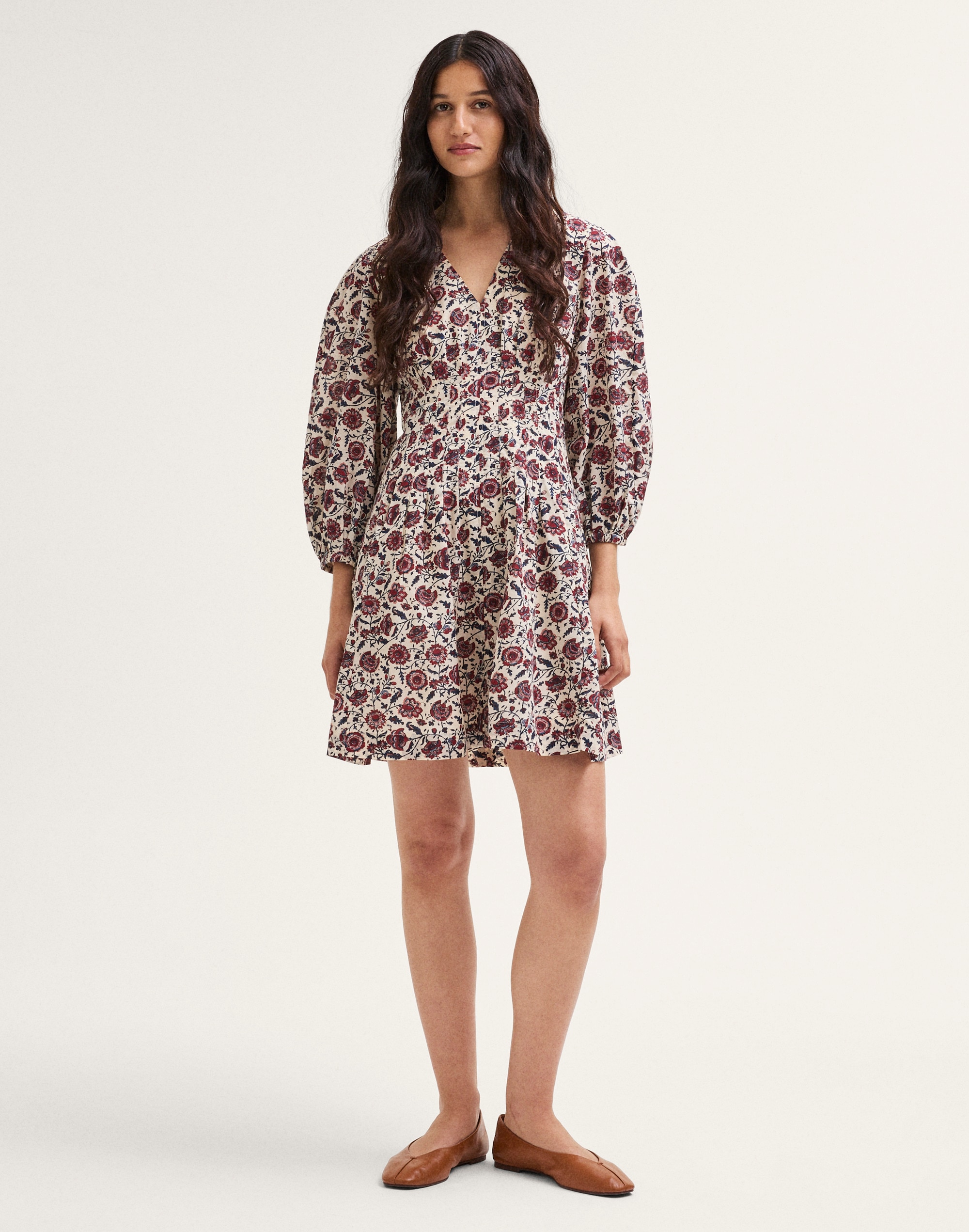 V-Neck Pintuck Mini Dress